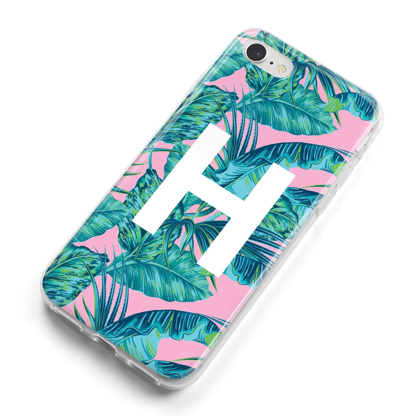 Personalised Tropical Pink and Green iPhone 8 Bumper Case on Silver iPhone Alternative Image