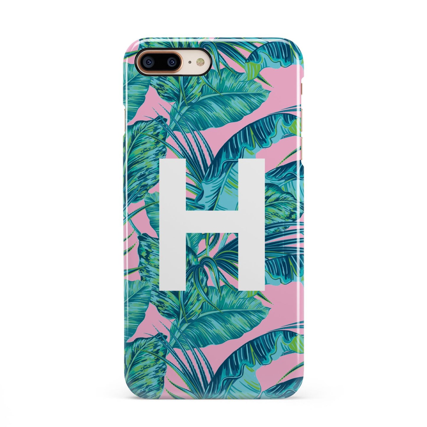 Personalised Tropical Pink and Green iPhone 8 Plus 3D Snap Case on Gold Phone