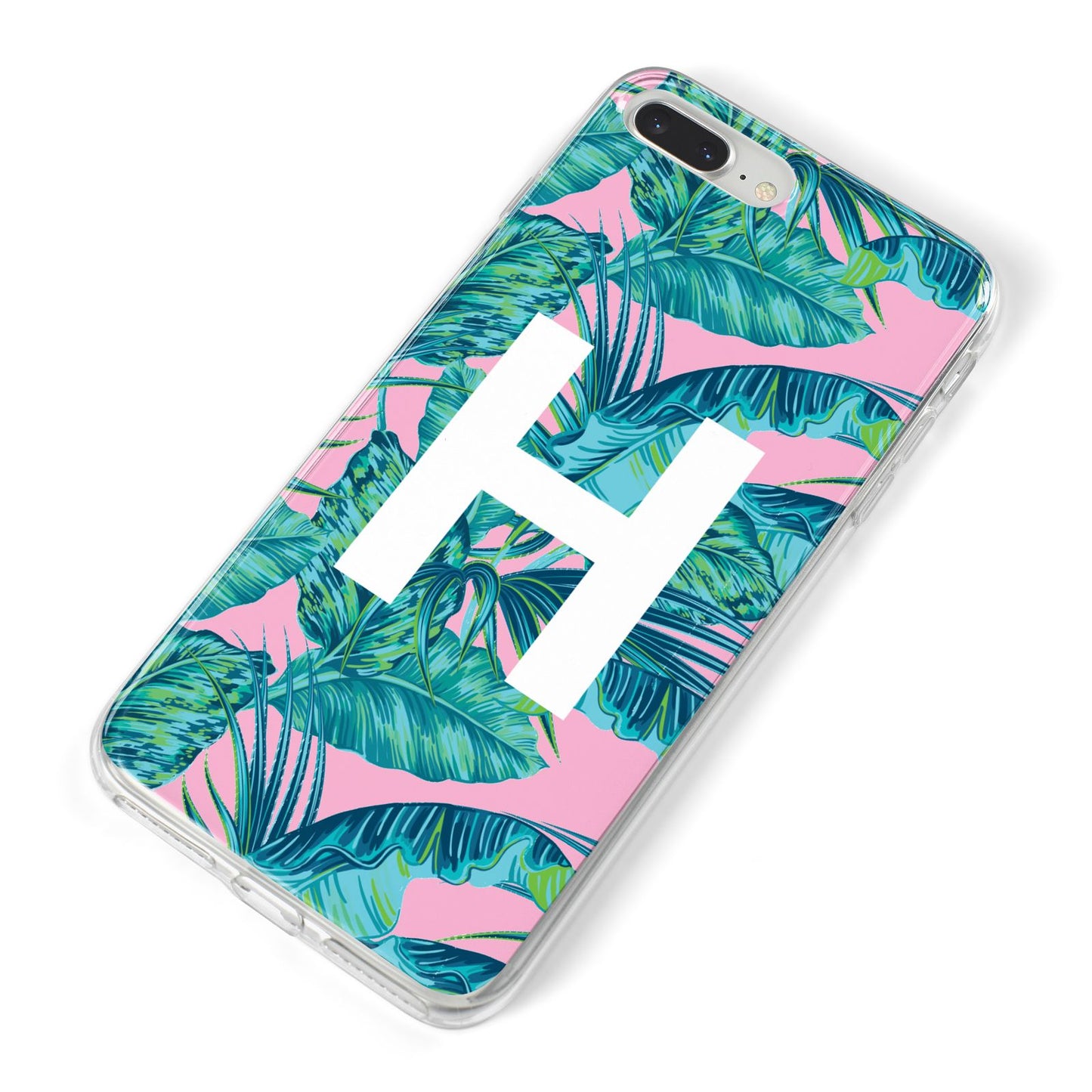 Personalised Tropical Pink and Green iPhone 8 Plus Bumper Case on Silver iPhone Alternative Image