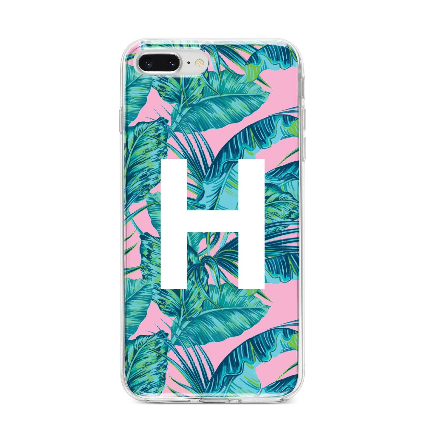 Personalised Tropical Pink and Green iPhone 8 Plus Bumper Case on Silver iPhone