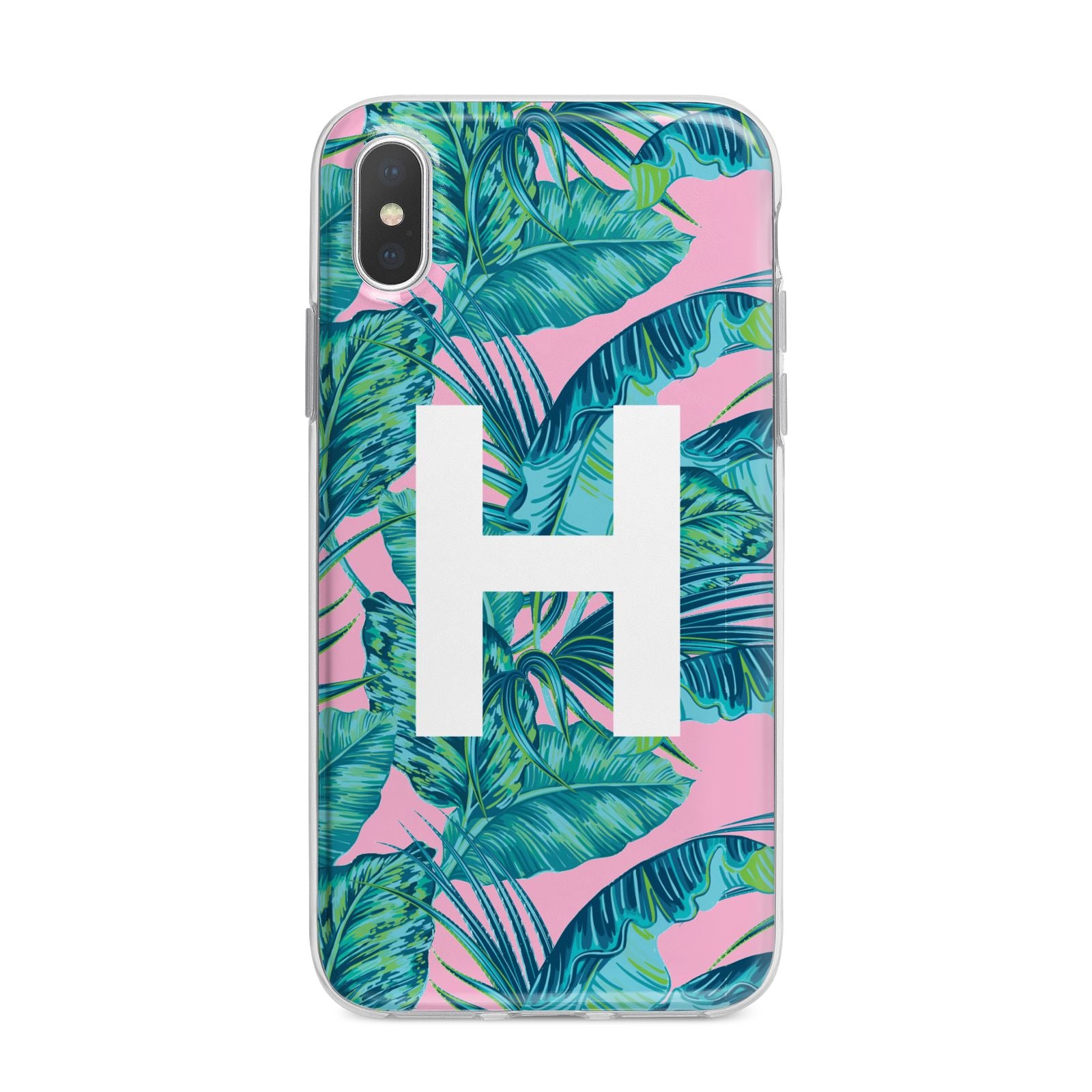 Personalised Tropical Pink and Green iPhone X Bumper Case on Silver iPhone Alternative Image 1