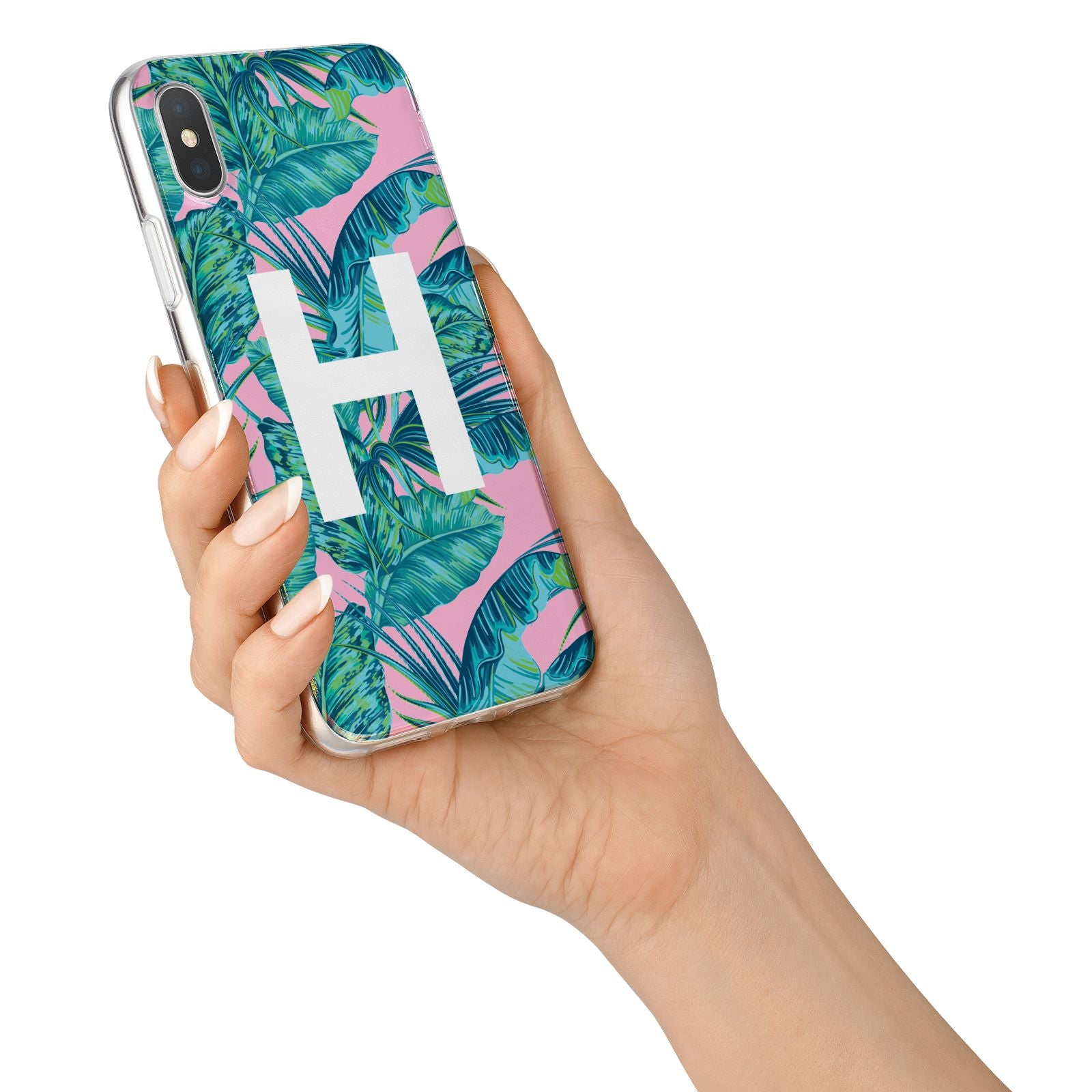 Personalised Tropical Pink and Green iPhone X Bumper Case on Silver iPhone Alternative Image 2