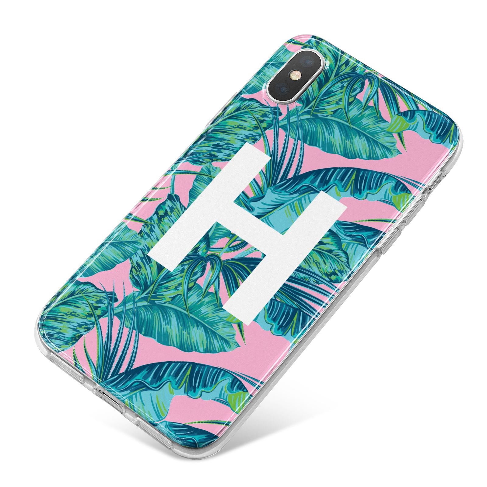 Personalised Tropical Pink and Green iPhone X Bumper Case on Silver iPhone