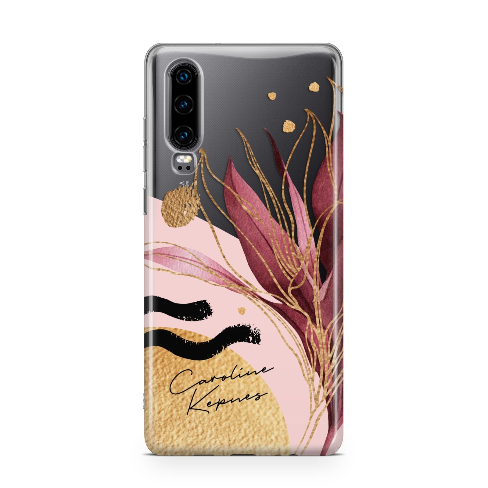 Personalised Tropical Red Leaf Huawei P30 Phone Case