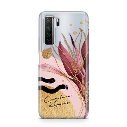 Personalised Tropical Red Leaf Huawei P40 Lite 5G Phone Case