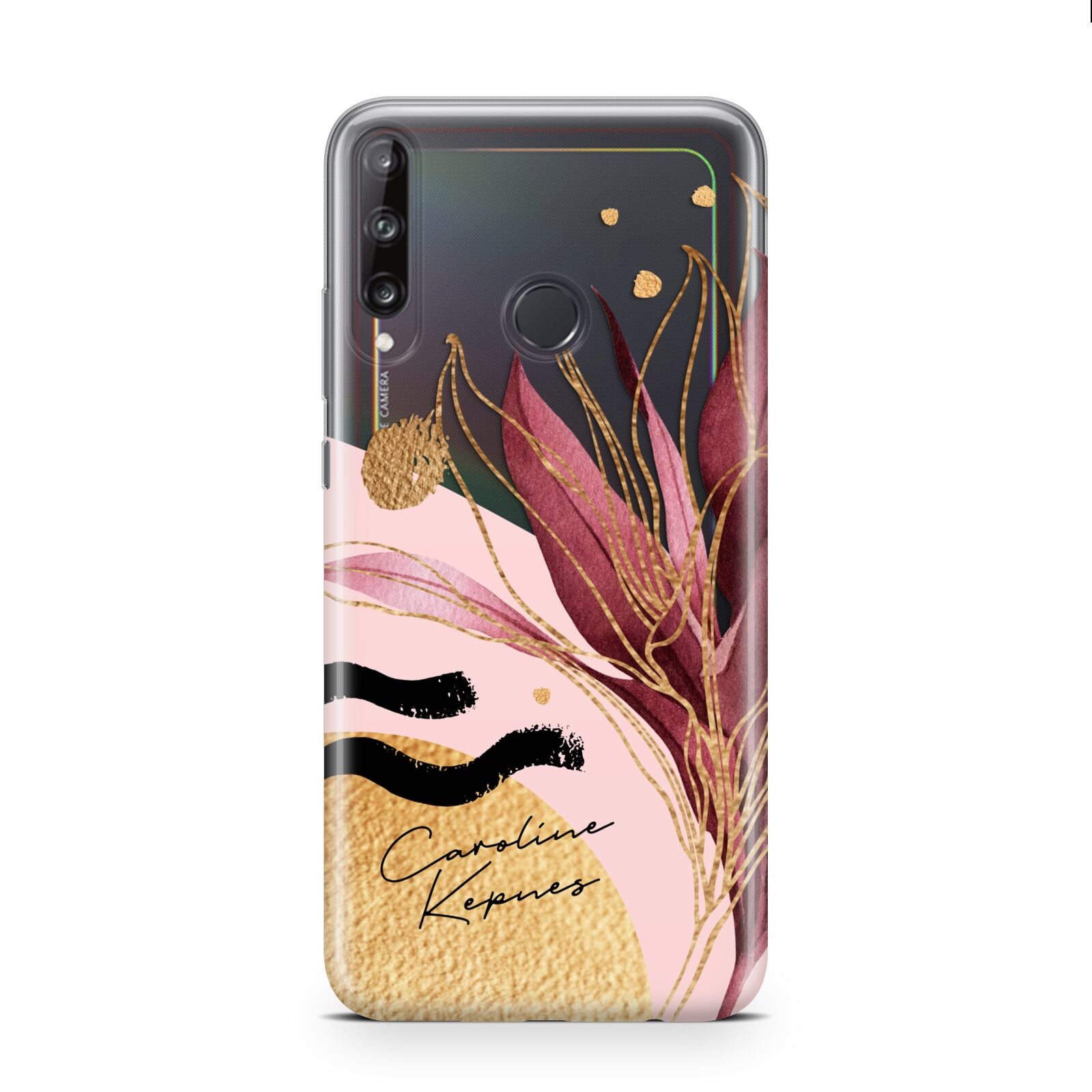 Personalised Tropical Red Leaf Huawei P40 Lite E Phone Case