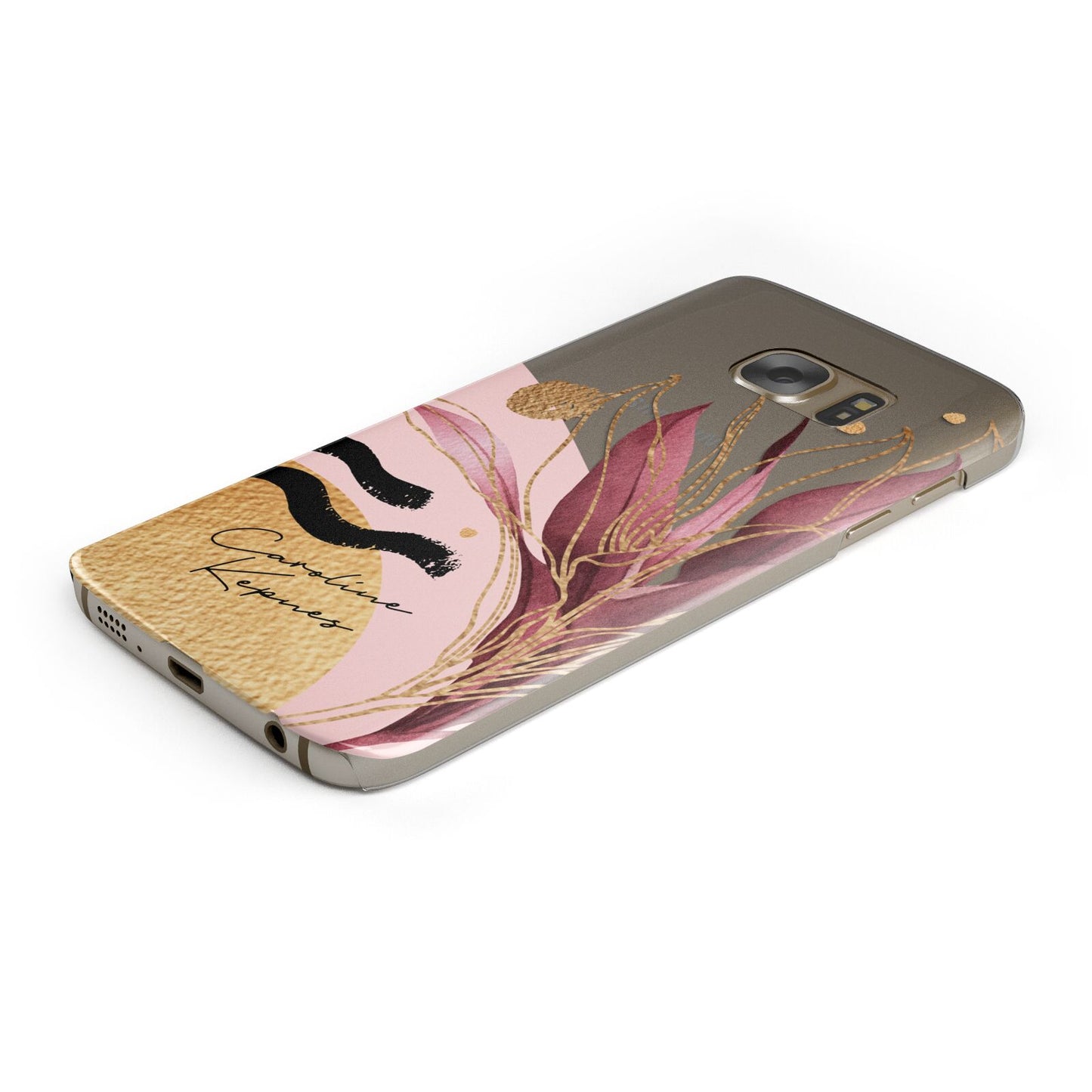 Personalised Tropical Red Leaf Protective Samsung Galaxy Case Angled Image