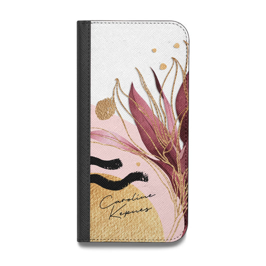 Personalised Tropical Red Leaf Vegan Leather Flip iPhone Case