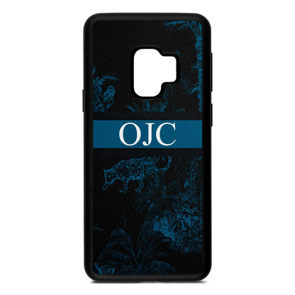 Personalised Tropical Toile Black Saffiano Leather Samsung S9 Case