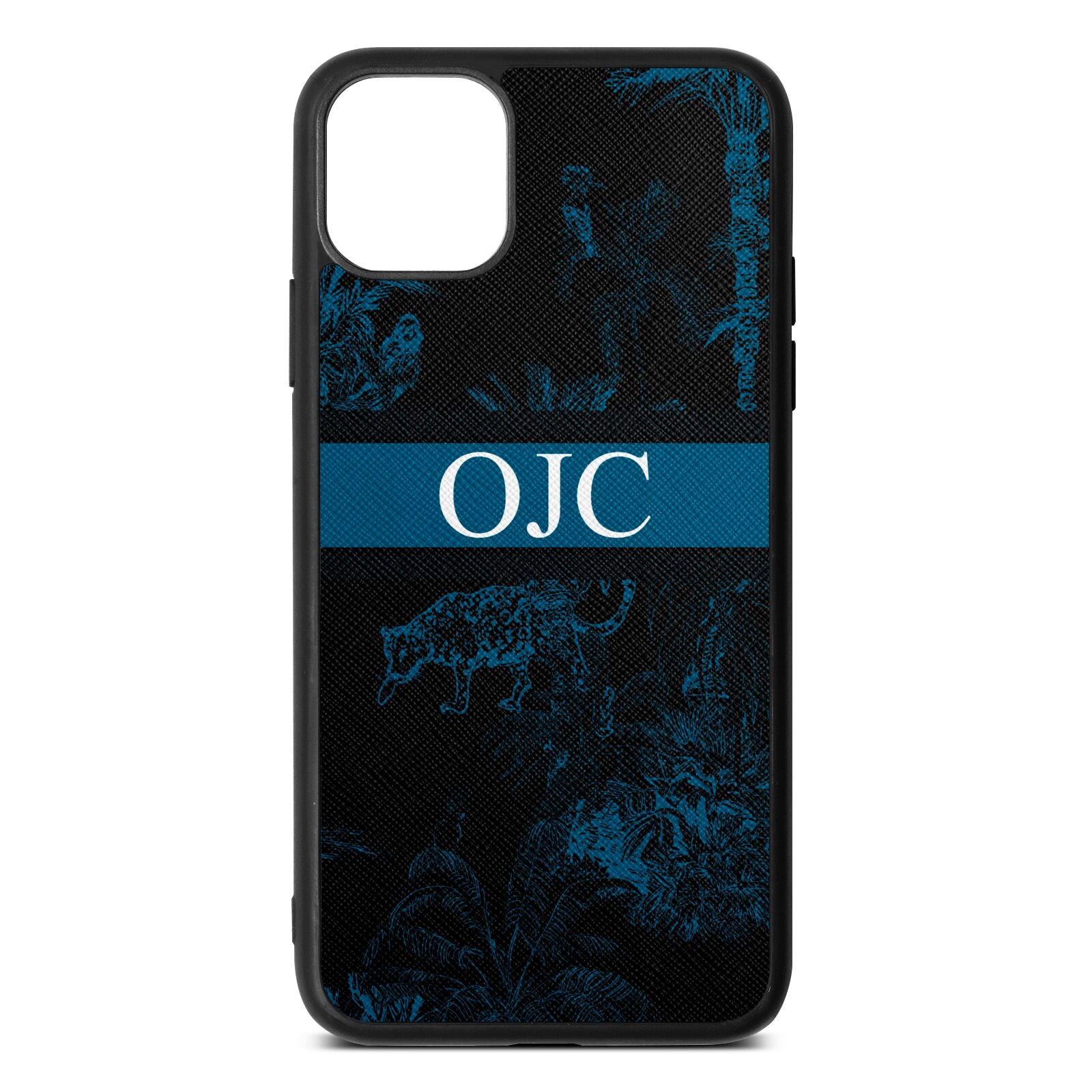 Personalised Tropical Toile Black Saffiano Leather iPhone 11 Pro Max Case