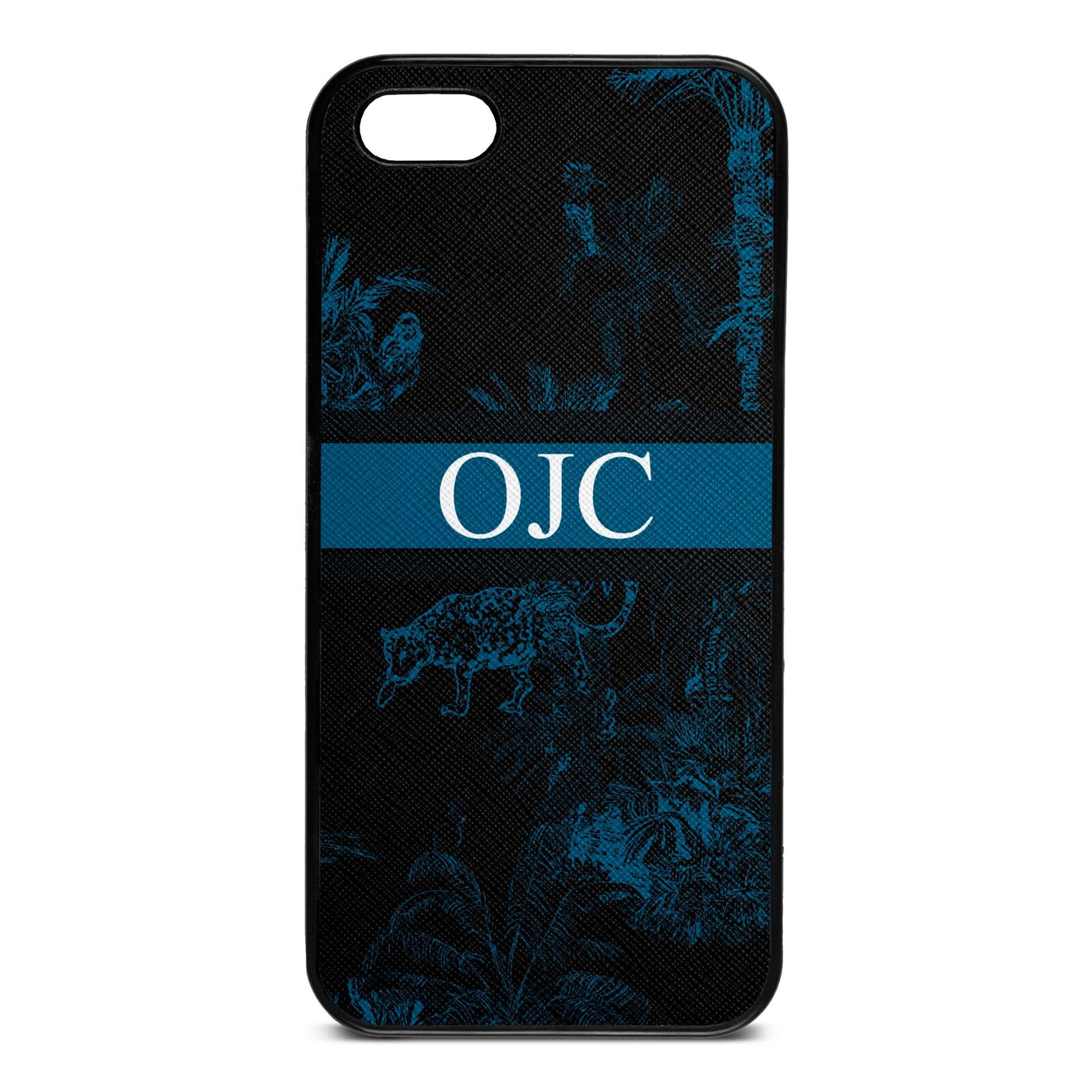 Personalised Tropical Toile Black Saffiano Leather iPhone 5 Case