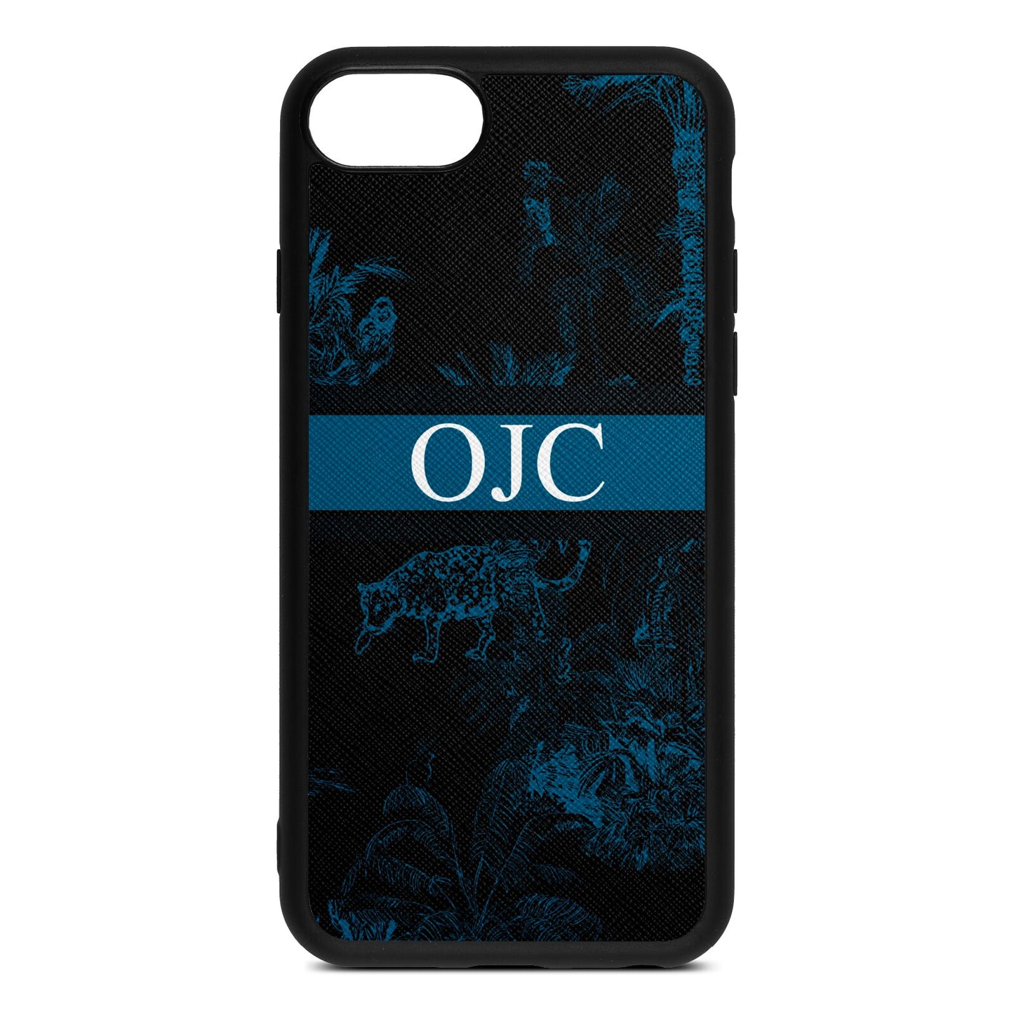 Personalised Tropical Toile Black Saffiano Leather iPhone 8 Case