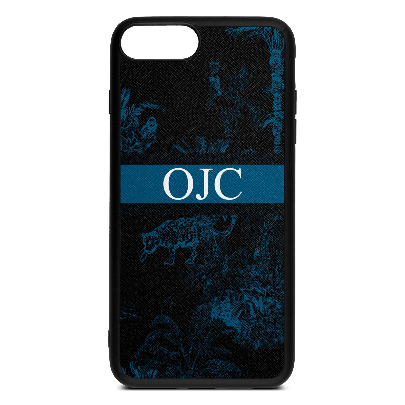 Personalised Tropical Toile Black Saffiano Leather iPhone 8 Plus Case