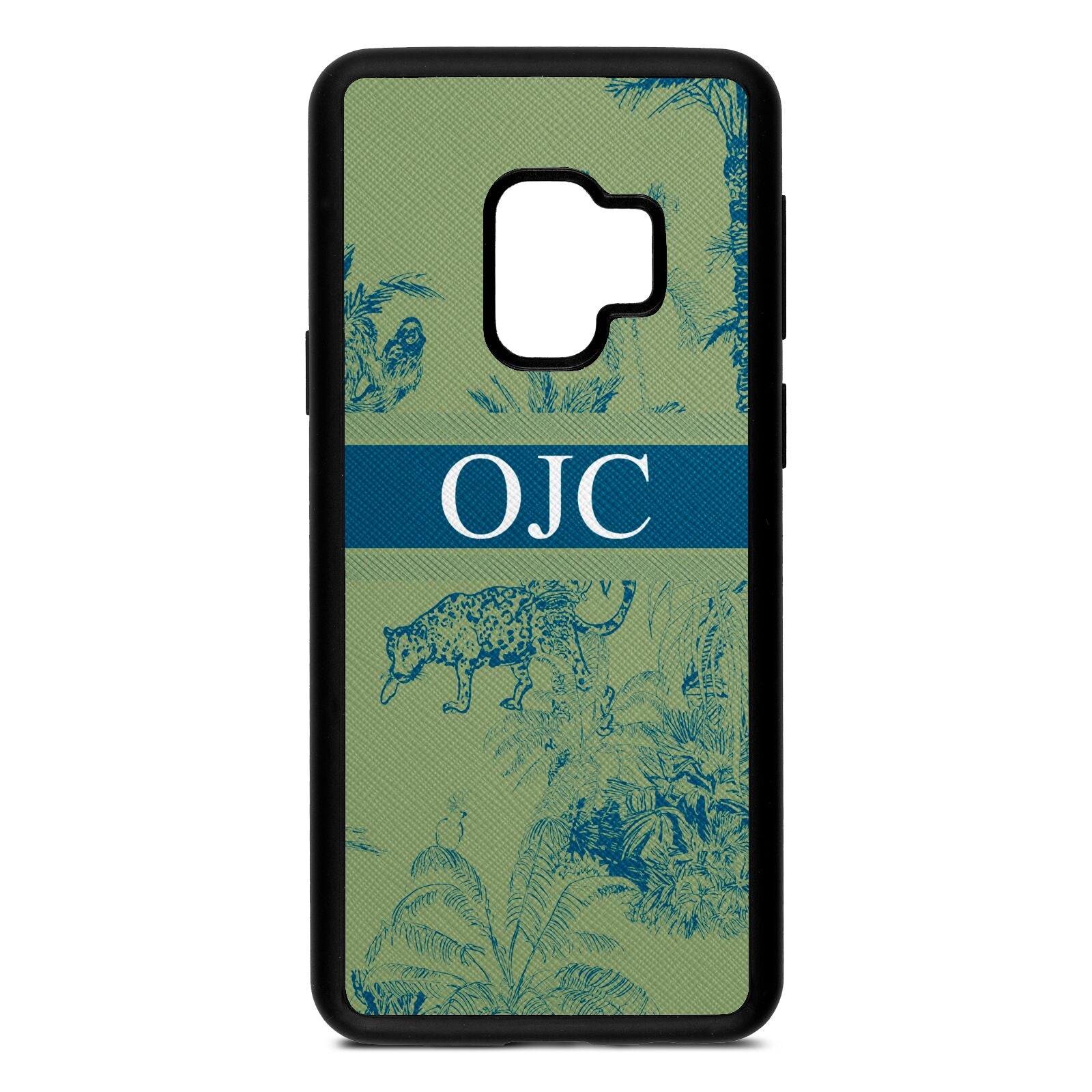 Personalised Tropical Toile Lime Saffiano Leather Samsung S9 Case