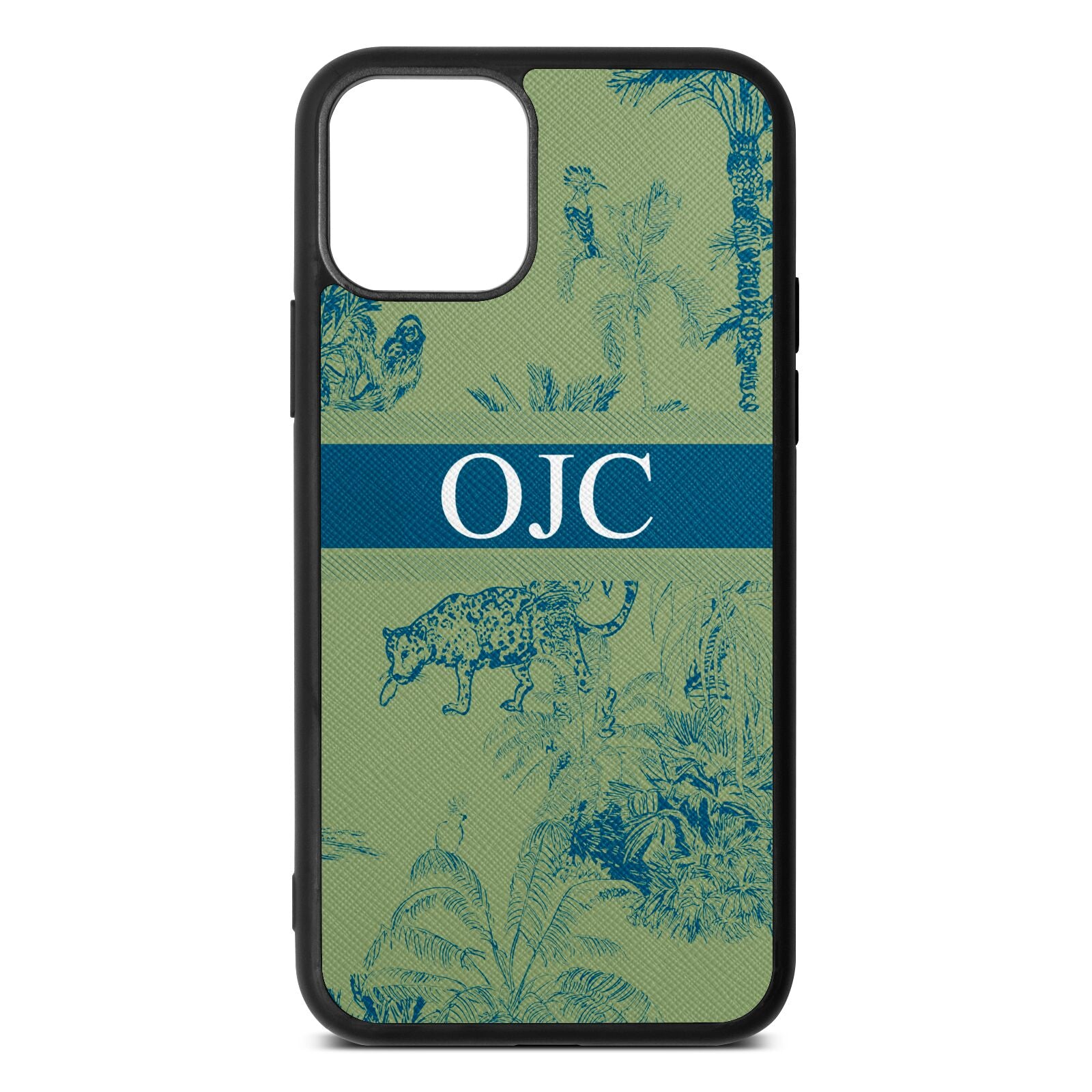 Personalised Tropical Toile Lime Saffiano Leather iPhone 11 Pro Case