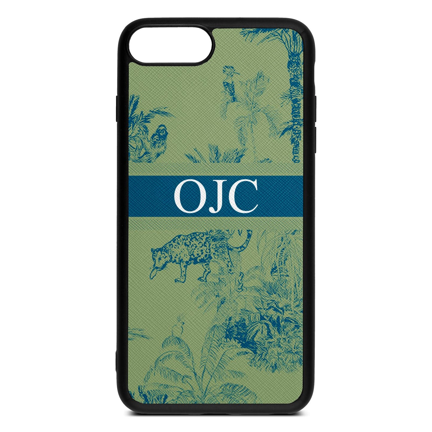 Personalised Tropical Toile Lime Saffiano Leather iPhone 8 Plus Case