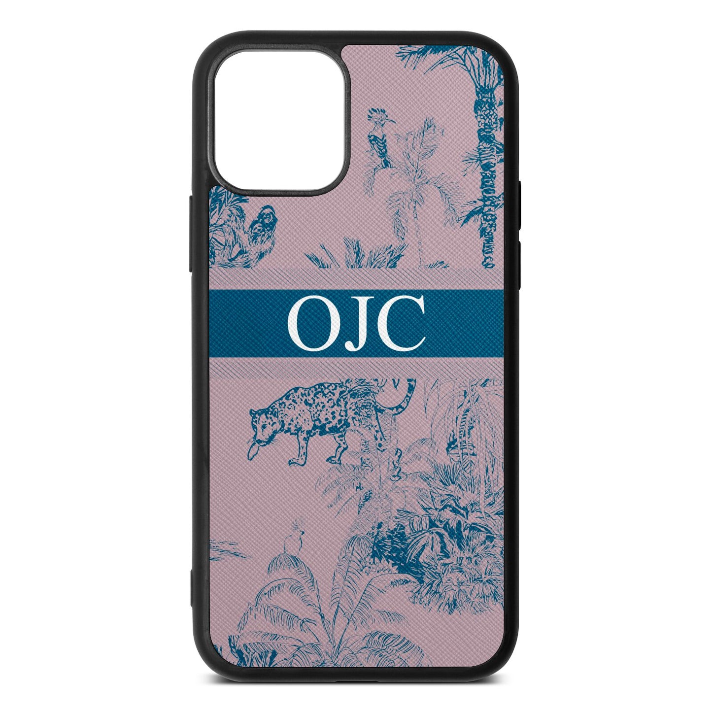 Personalised Tropical Toile Lotus Saffiano Leather iPhone 11 Pro Case