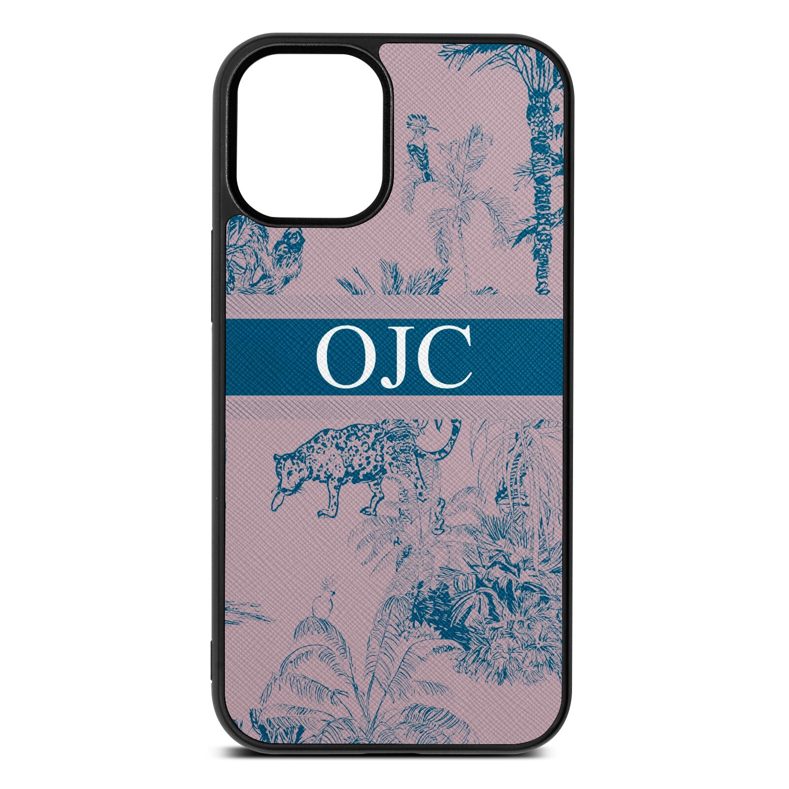 Personalised Tropical Toile Lotus Saffiano Leather iPhone 12 Mini Case