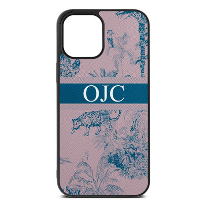 Personalised Tropical Toile Lotus Saffiano Leather iPhone 12 Pro Max Case