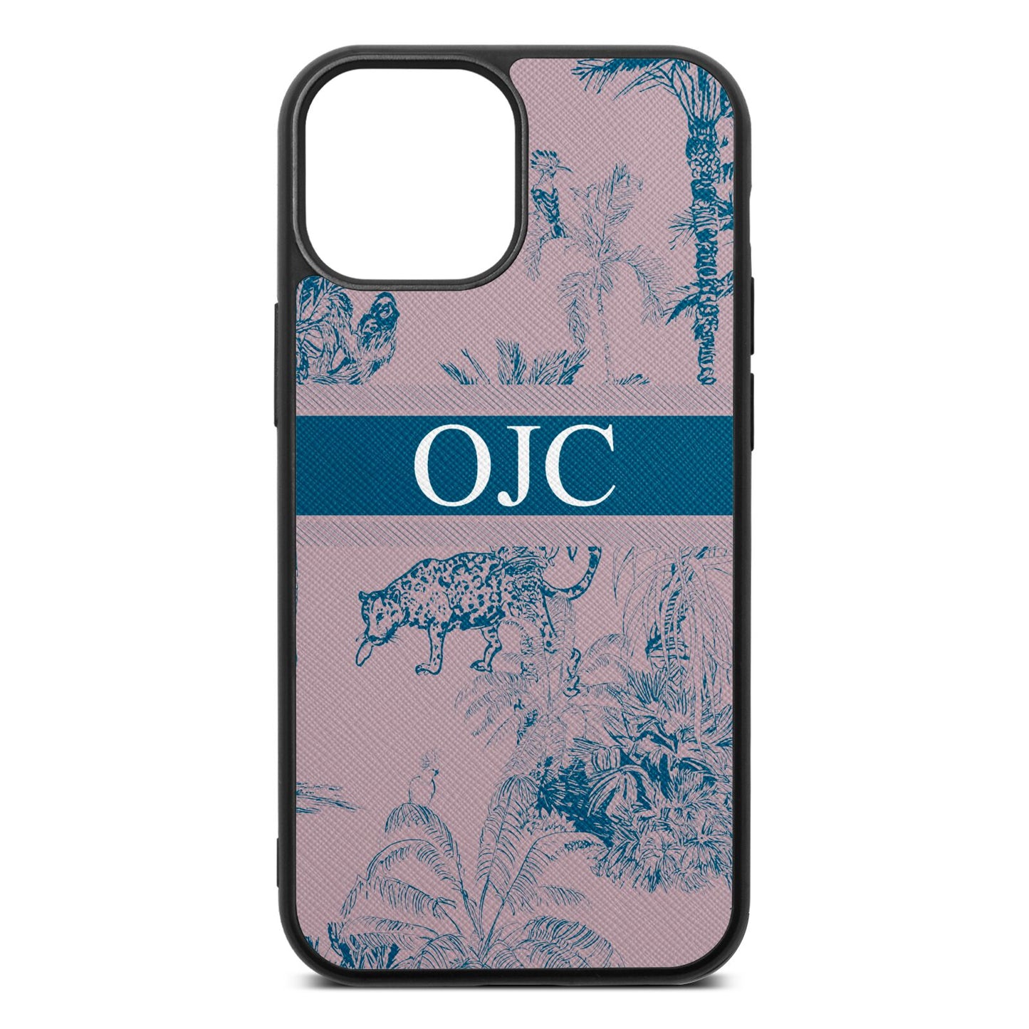 Personalised Tropical Toile Lotus Saffiano Leather iPhone 13 Mini Case