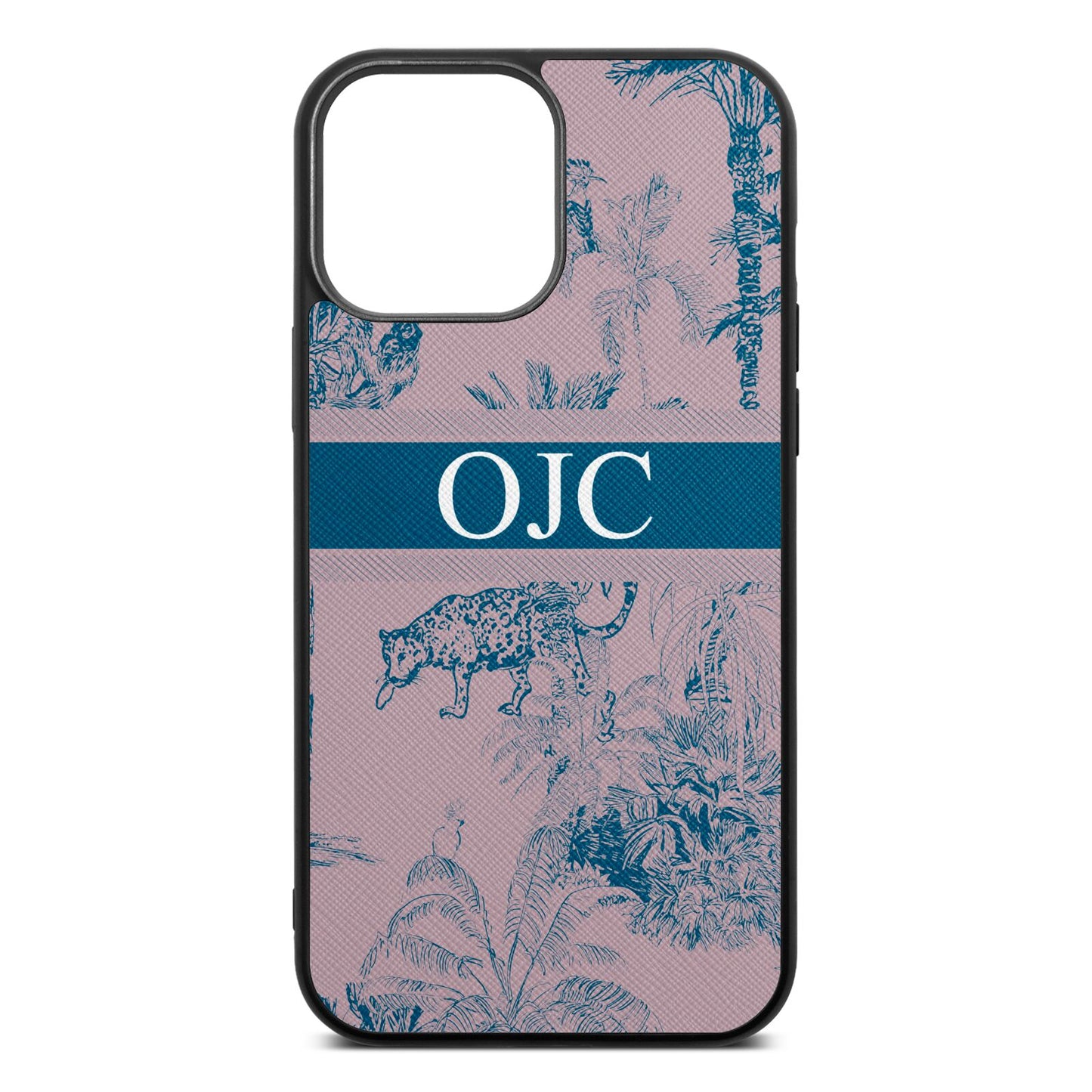 Personalised Tropical Toile Lotus Saffiano Leather iPhone 13 Pro Max Case