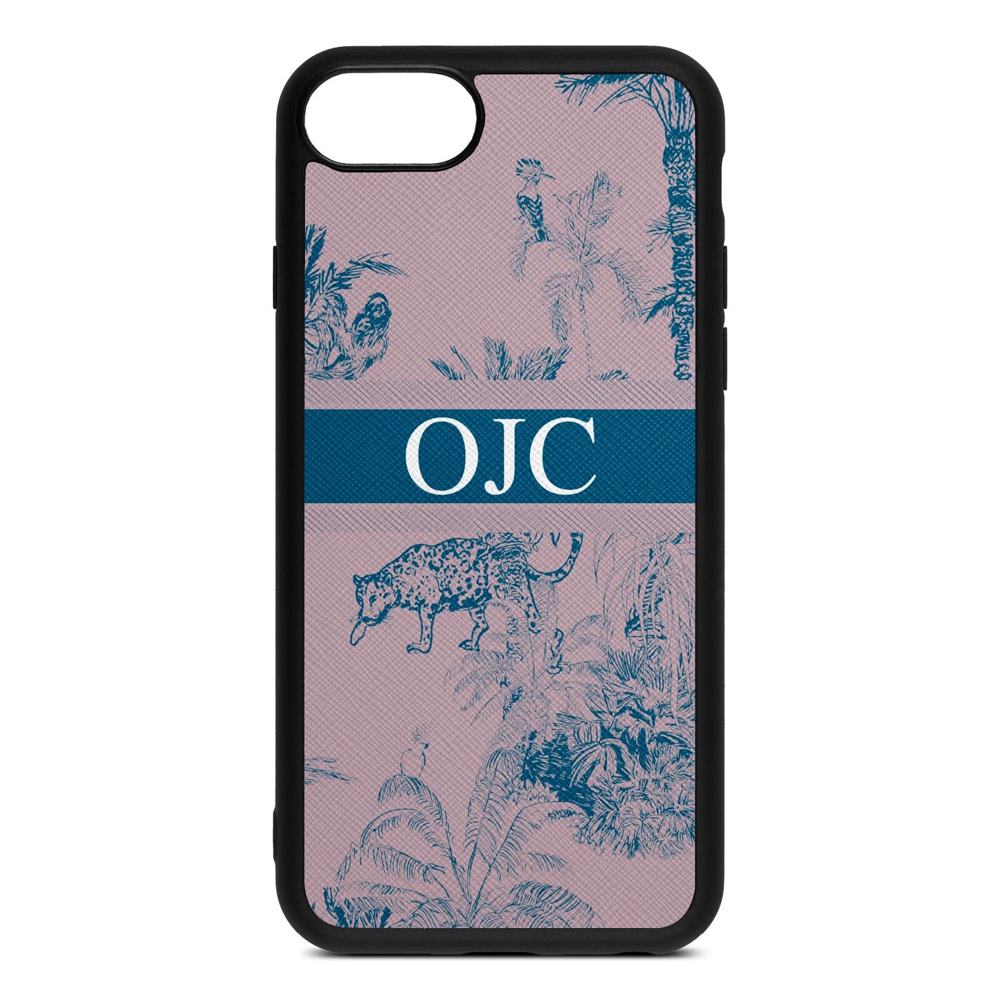 Personalised Tropical Toile Lotus Saffiano Leather iPhone 8 Case