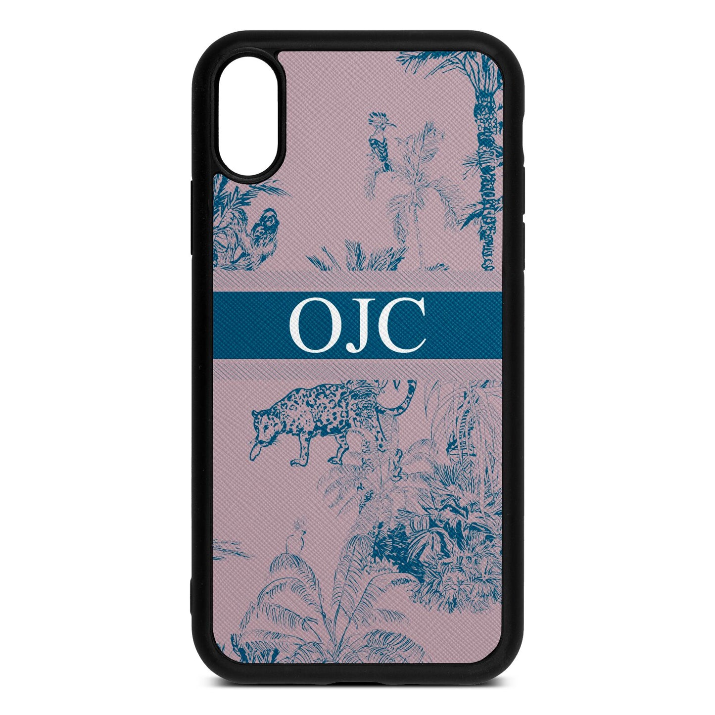 Personalised Tropical Toile Lotus Saffiano Leather iPhone Xr Case