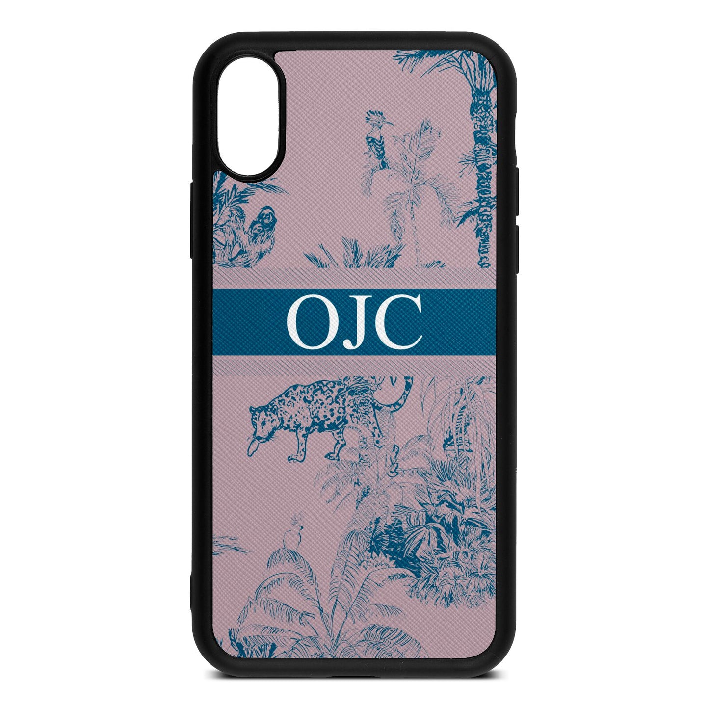 Personalised Tropical Toile Lotus Saffiano Leather iPhone Xs Case