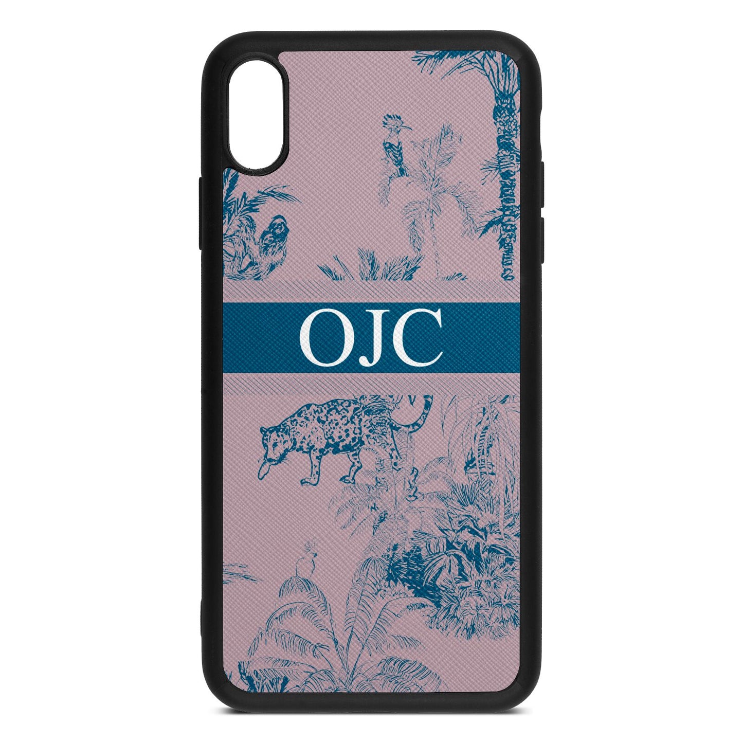 Personalised Tropical Toile Lotus Saffiano Leather iPhone Xs Max Case