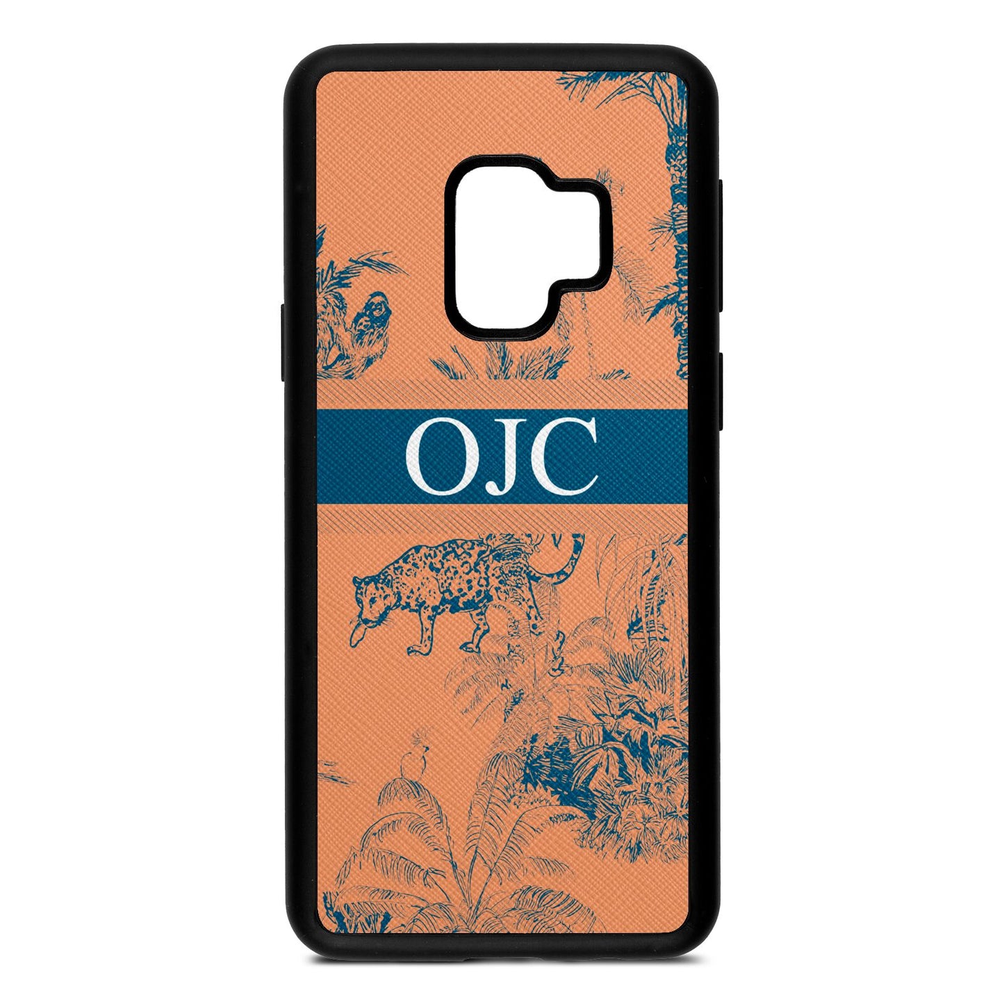 Personalised Tropical Toile Orange Saffiano Leather Samsung S9 Case