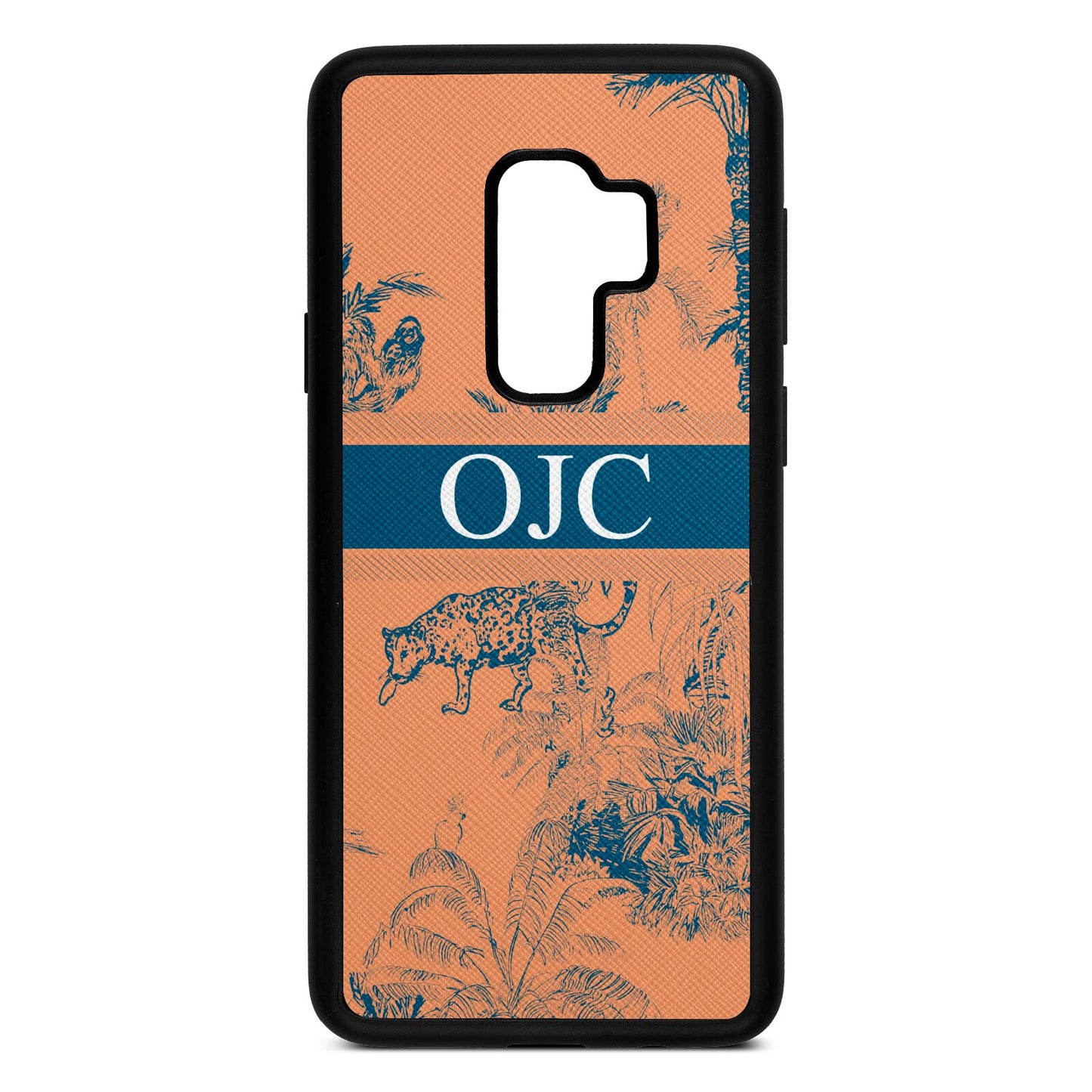 Personalised Tropical Toile Orange Saffiano Leather Samsung S9 Plus Case