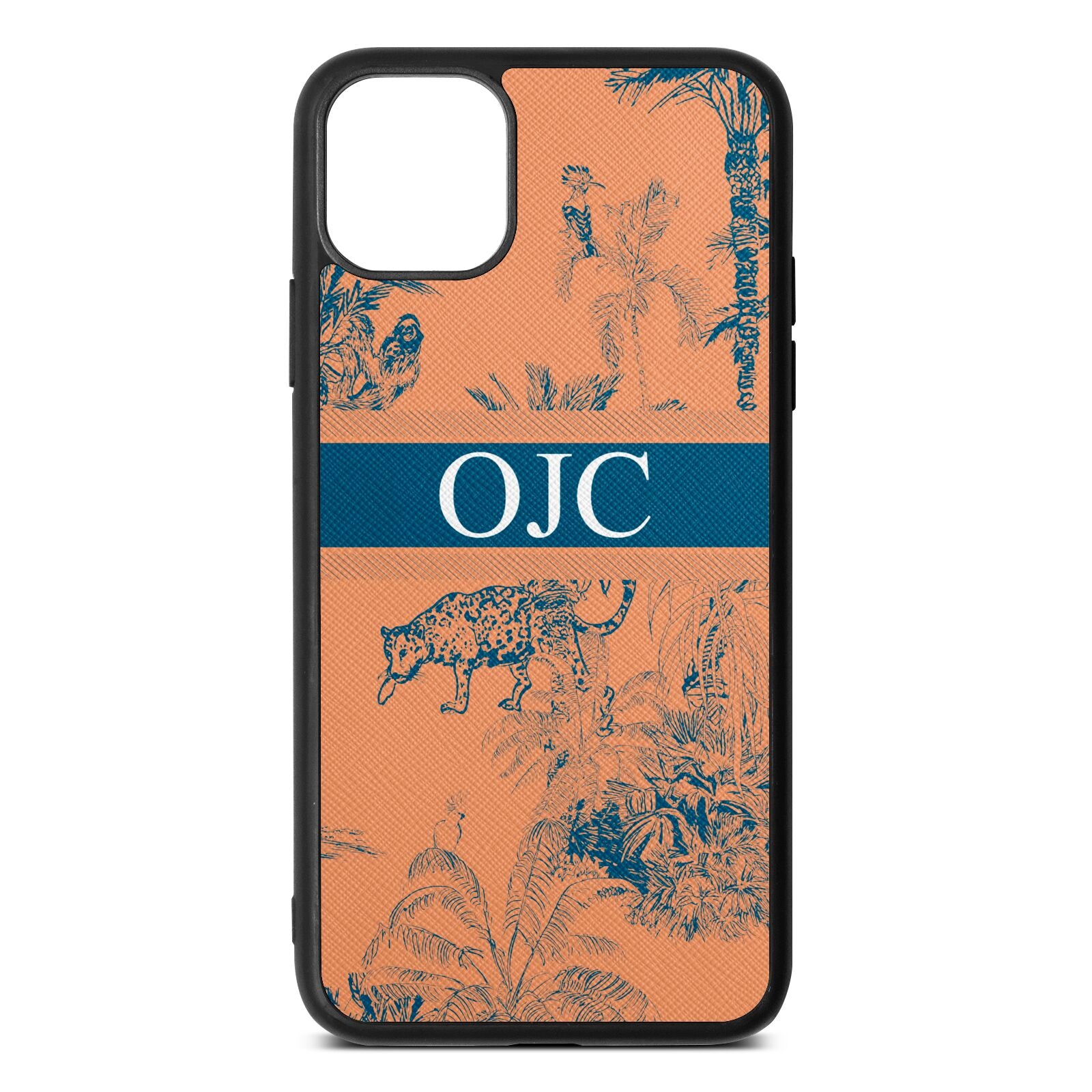 Personalised Tropical Toile Orange Saffiano Leather iPhone 11 Pro Max Case