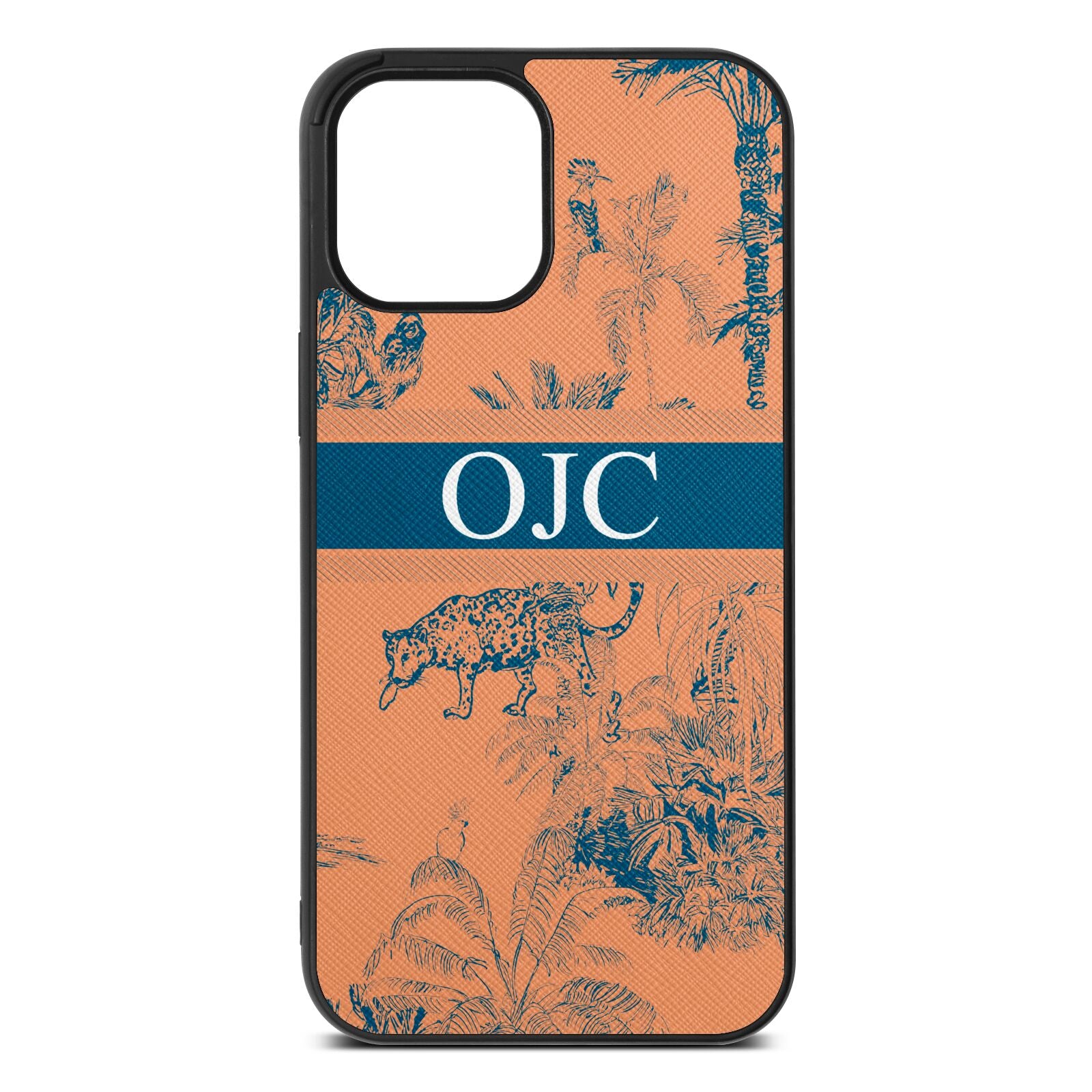 Personalised Tropical Toile Orange Saffiano Leather iPhone 12 Pro Max Case