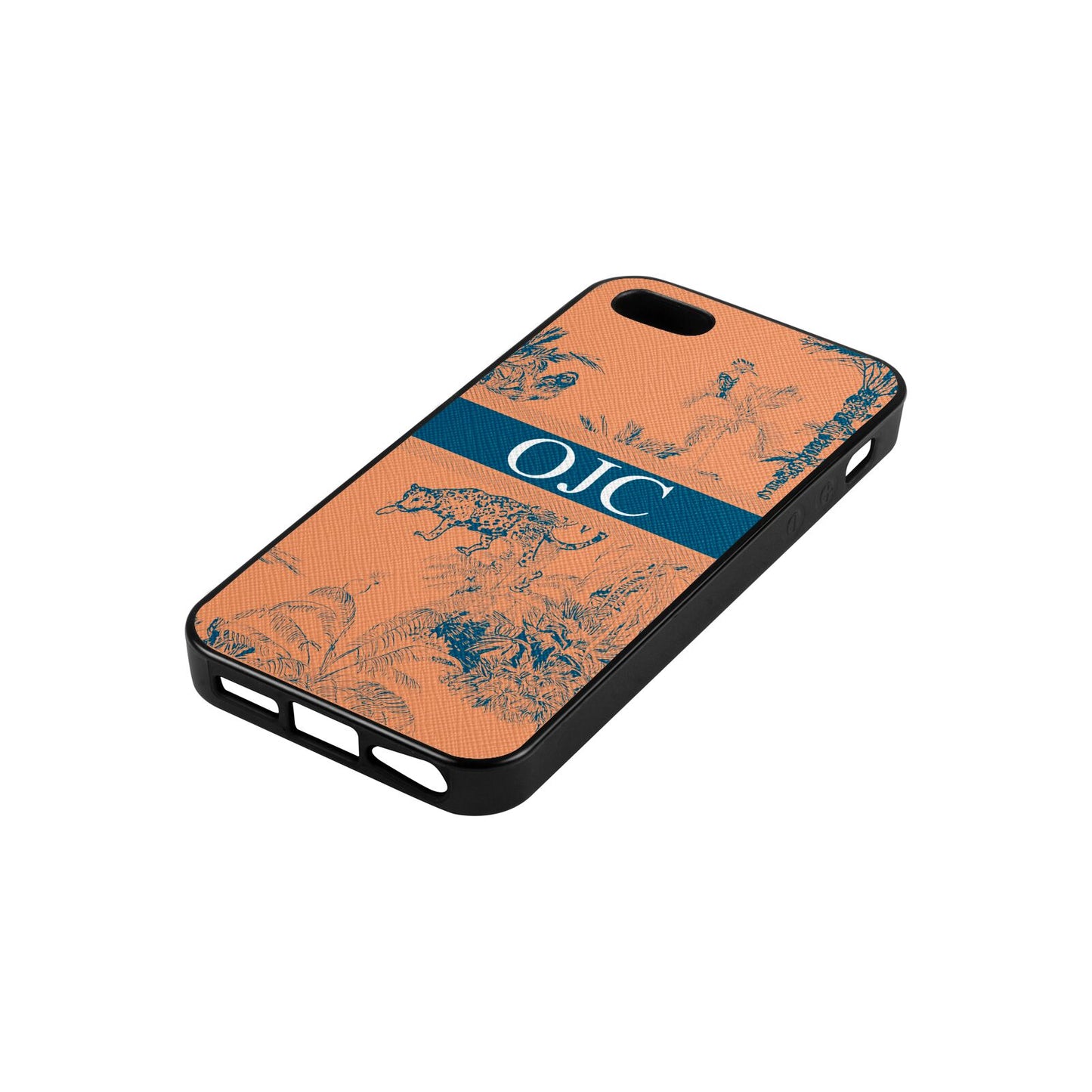 Personalised Tropical Toile Orange Saffiano Leather iPhone 5 Case Side Angle