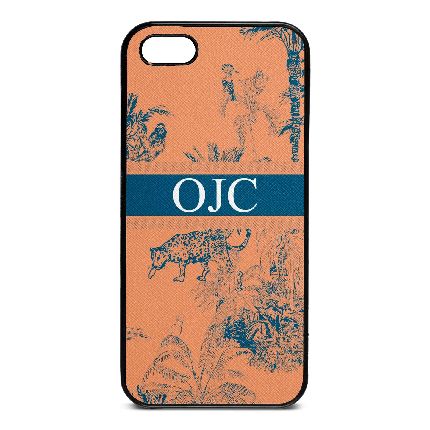 Personalised Tropical Toile Orange Saffiano Leather iPhone 5 Case