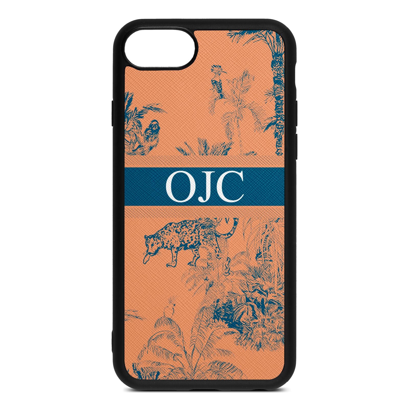 Personalised Tropical Toile Orange Saffiano Leather iPhone 8 Case