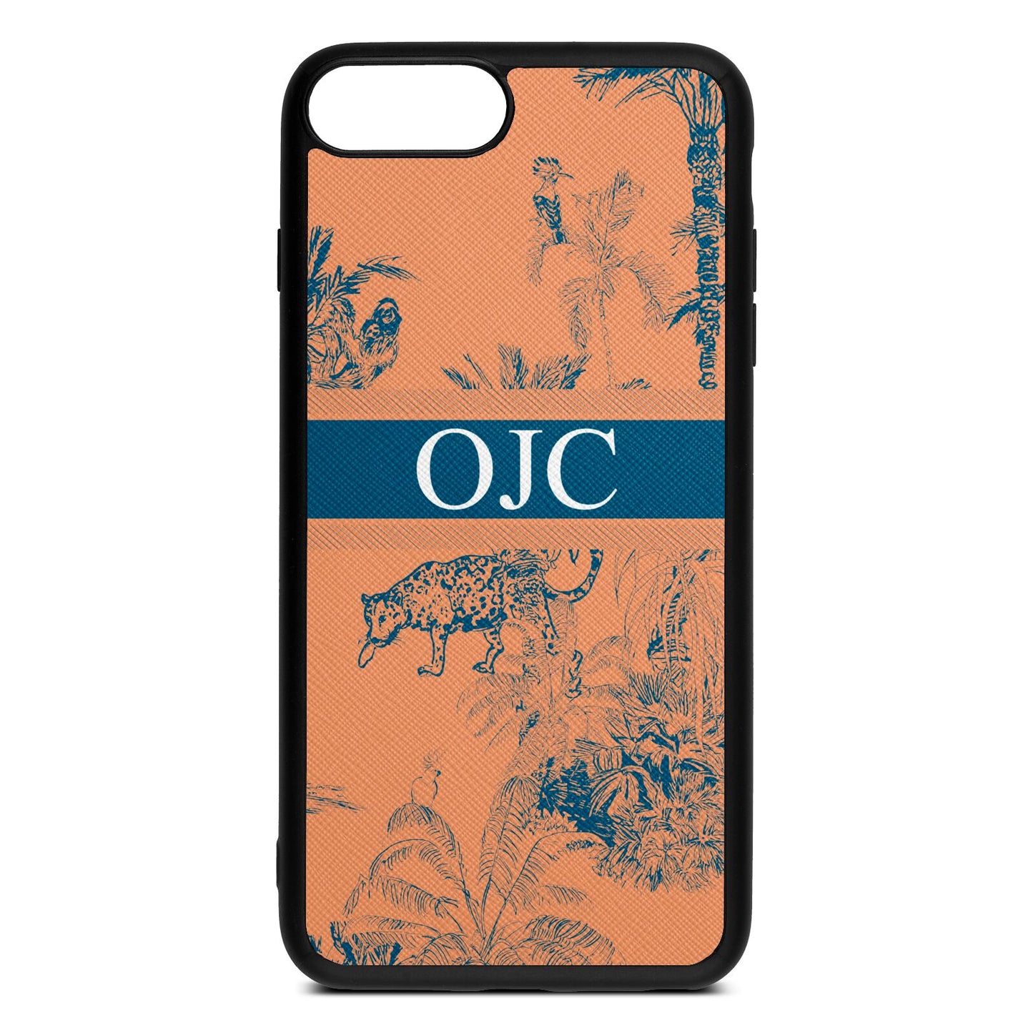 Personalised Tropical Toile Orange Saffiano Leather iPhone 8 Plus Case