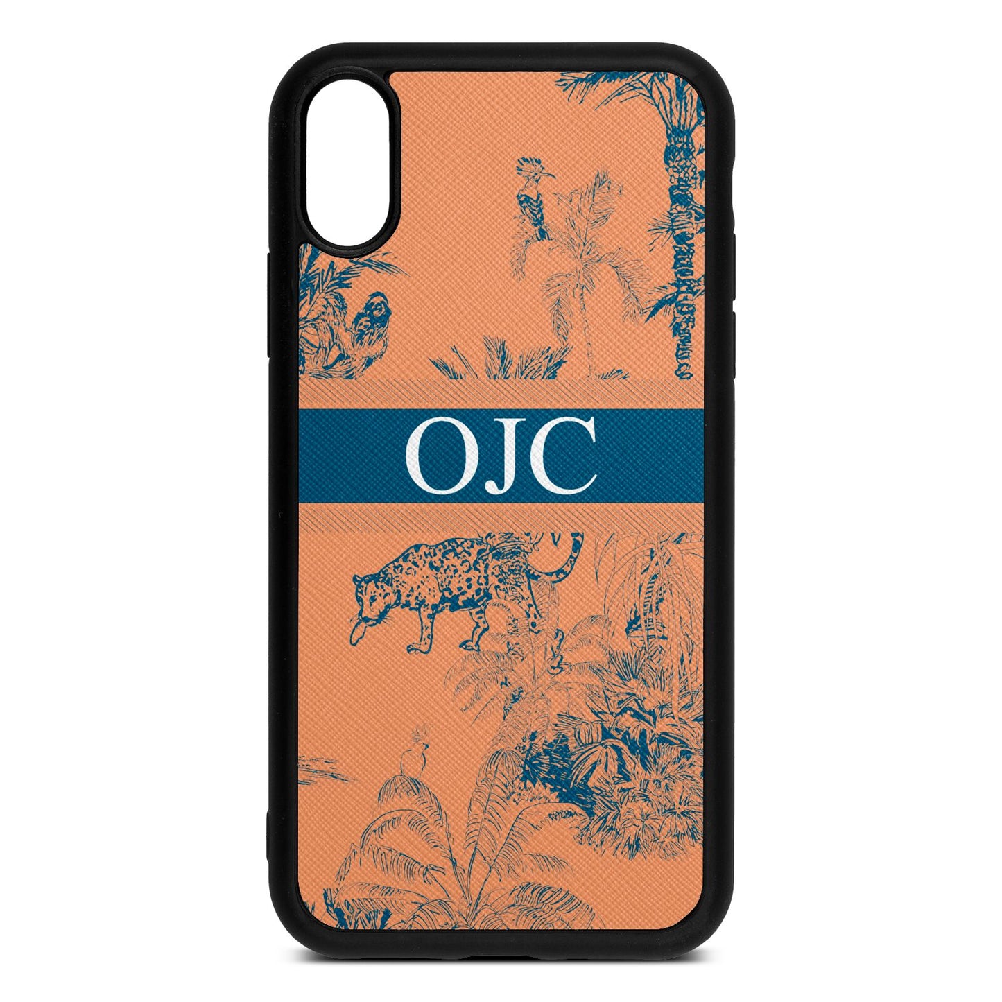 Personalised Tropical Toile Orange Saffiano Leather iPhone Xr Case