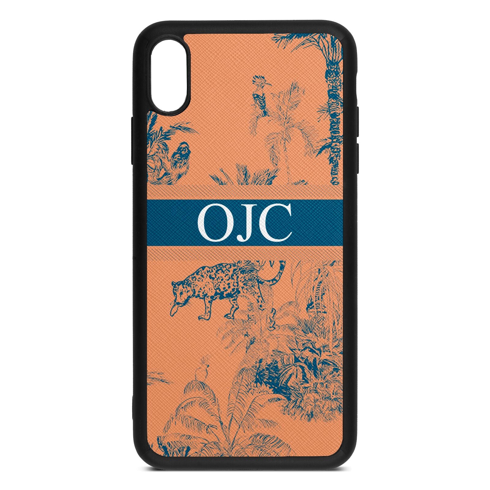 Personalised Tropical Toile Orange Saffiano Leather iPhone Xs Max Case