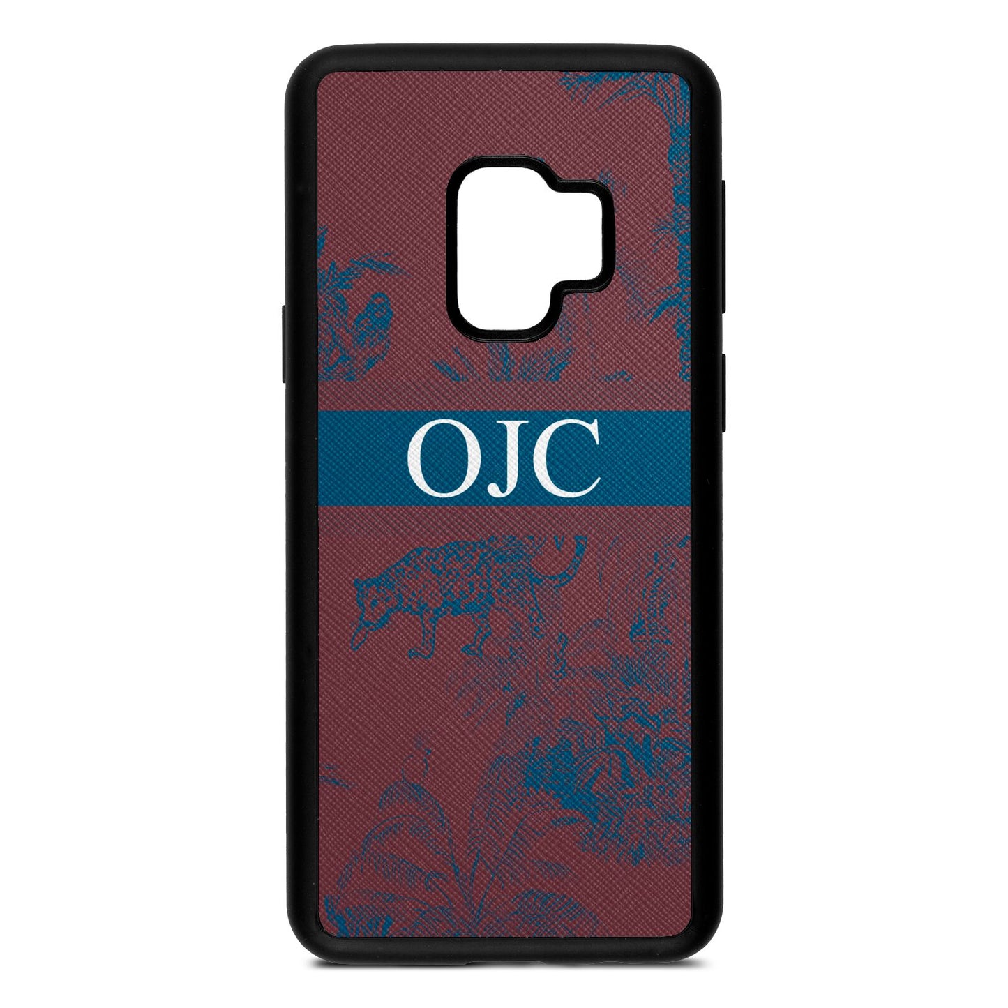 Personalised Tropical Toile Rose Brown Saffiano Leather Samsung S9 Case