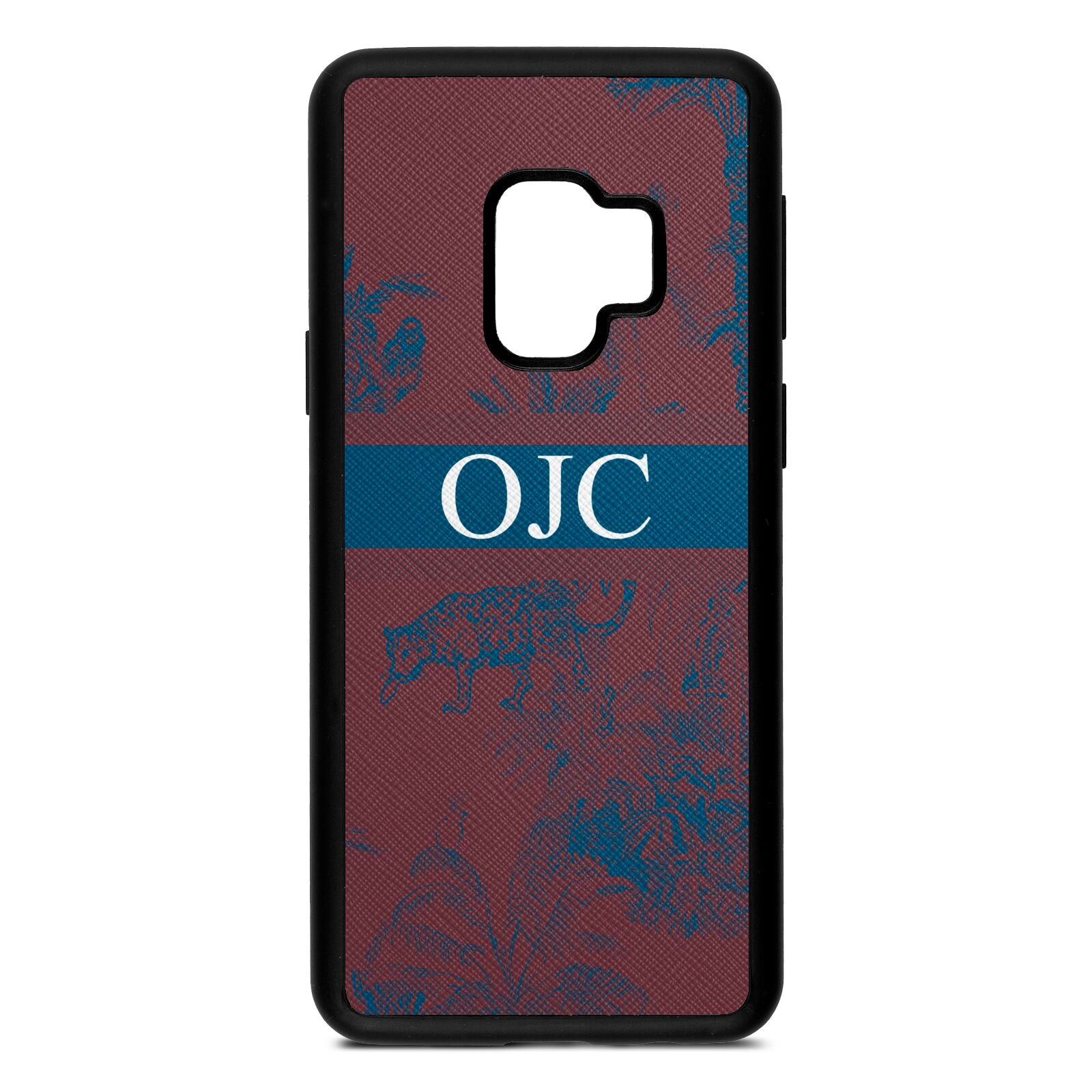 Personalised Tropical Toile Rose Brown Saffiano Leather Samsung S9 Case