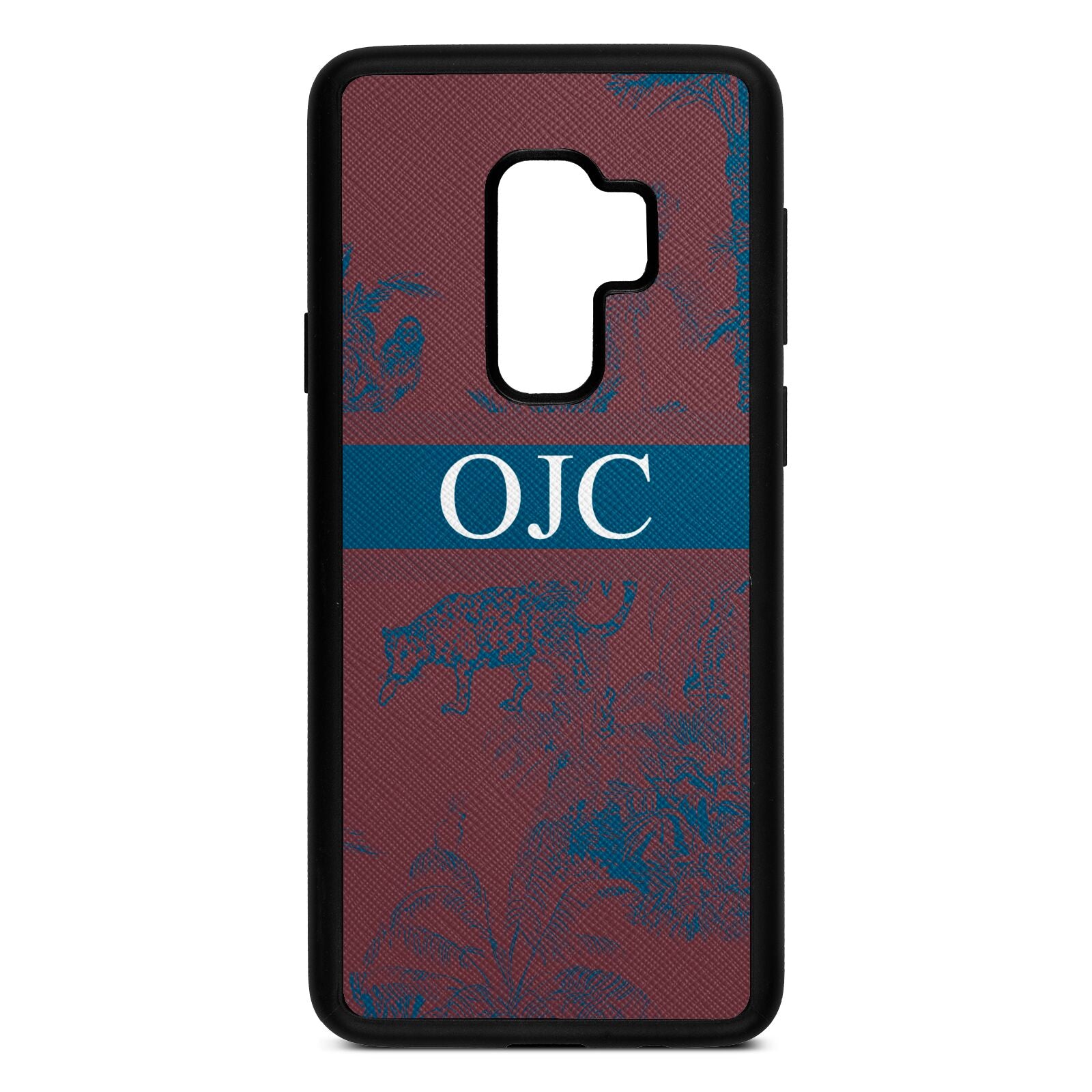 Personalised Tropical Toile Rose Brown Saffiano Leather Samsung S9 Plus Case