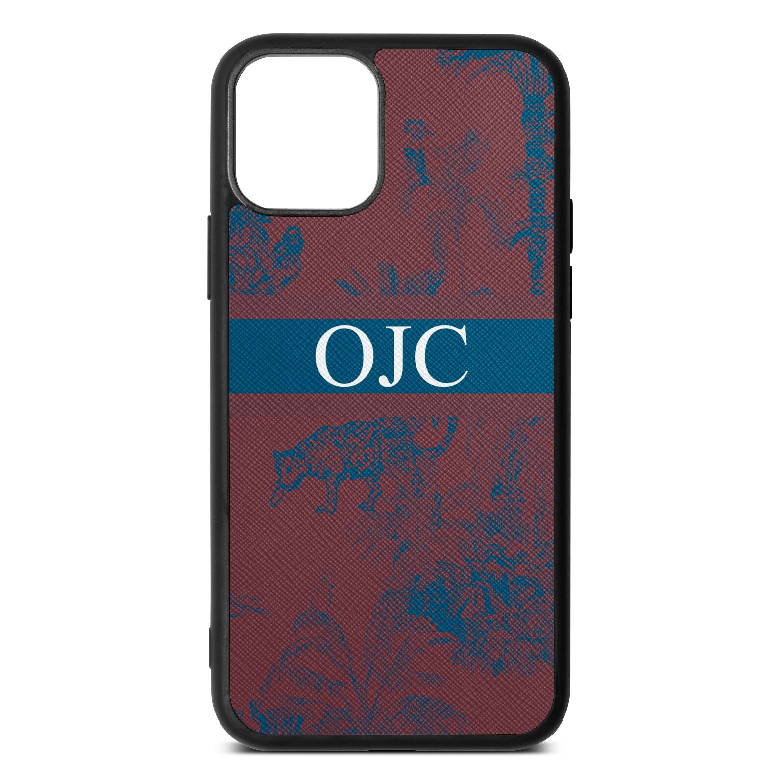 Personalised Tropical Toile Rose Brown Saffiano Leather iPhone 11 Case