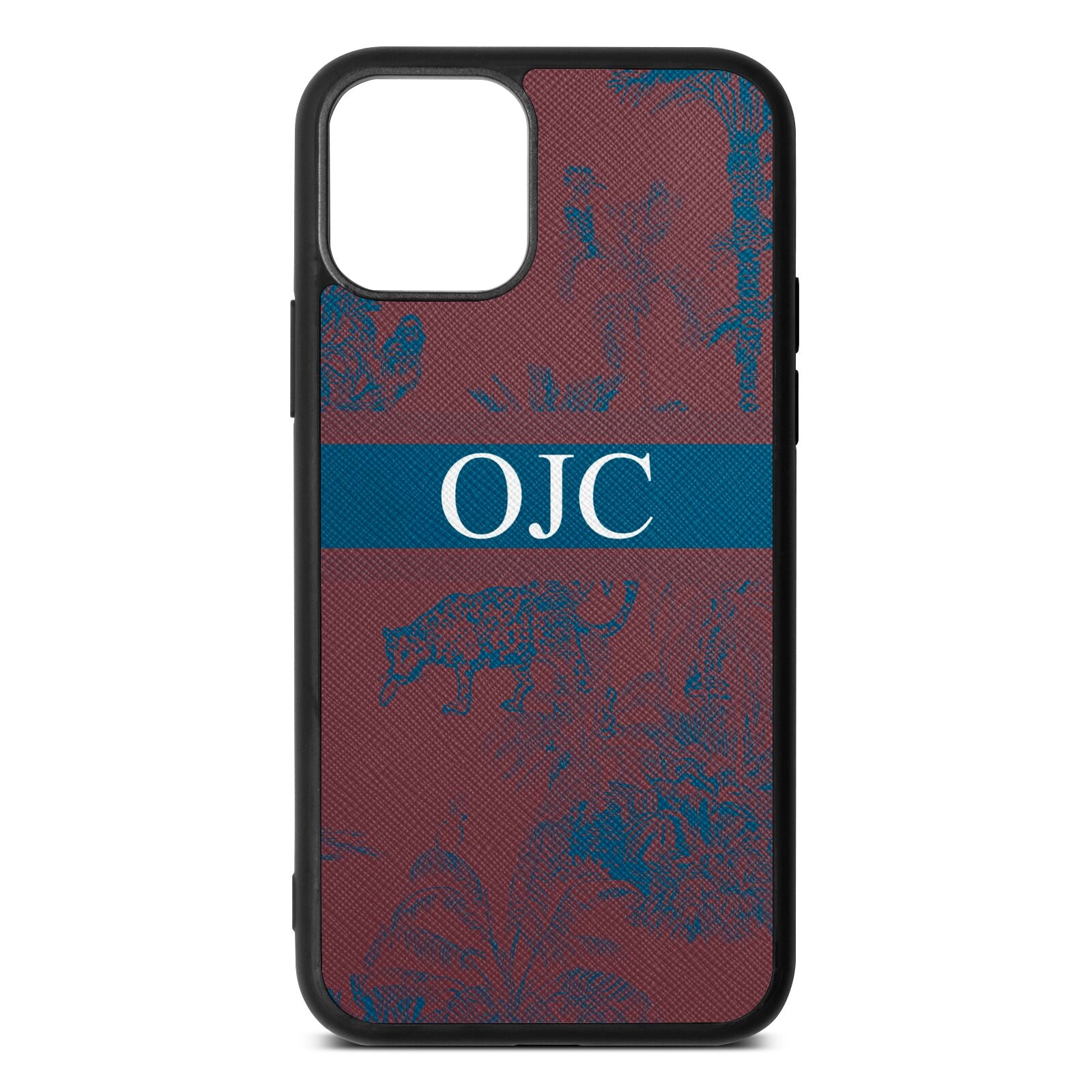 Personalised Tropical Toile Rose Brown Saffiano Leather iPhone 11 Pro Case