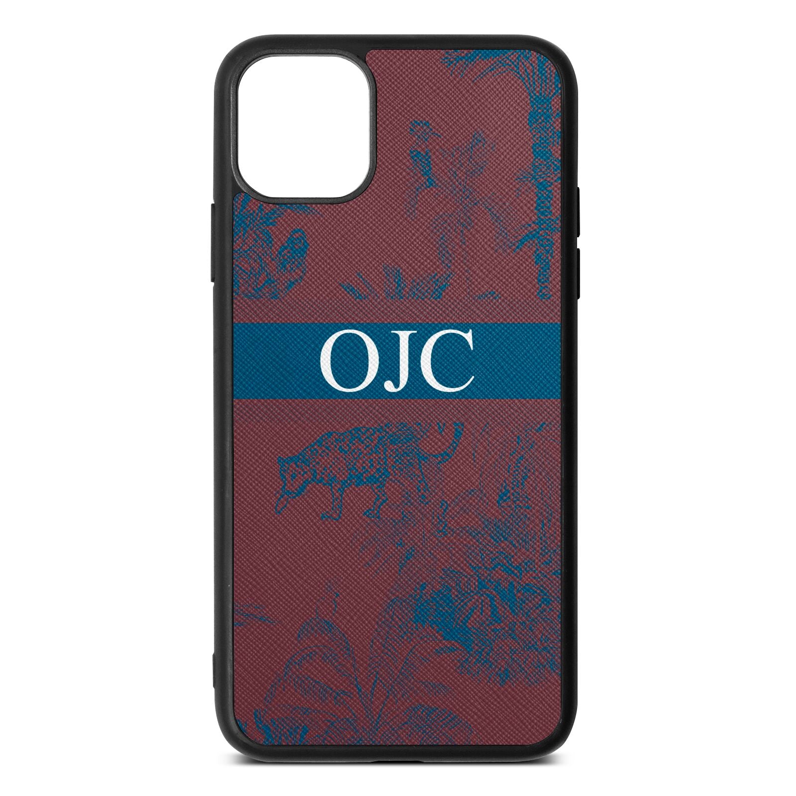 Personalised Tropical Toile Rose Brown Saffiano Leather iPhone 11 Pro Max Case