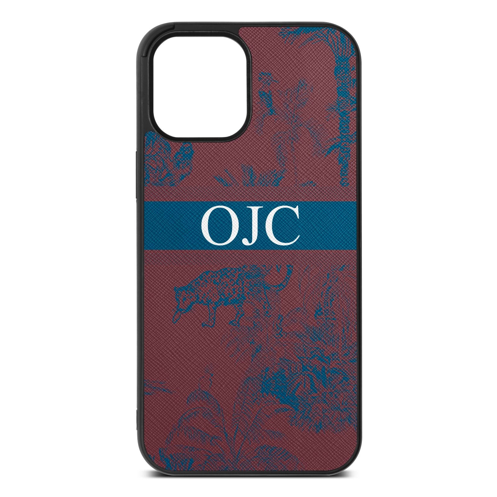 Personalised Tropical Toile Rose Brown Saffiano Leather iPhone 12 Pro Max Case