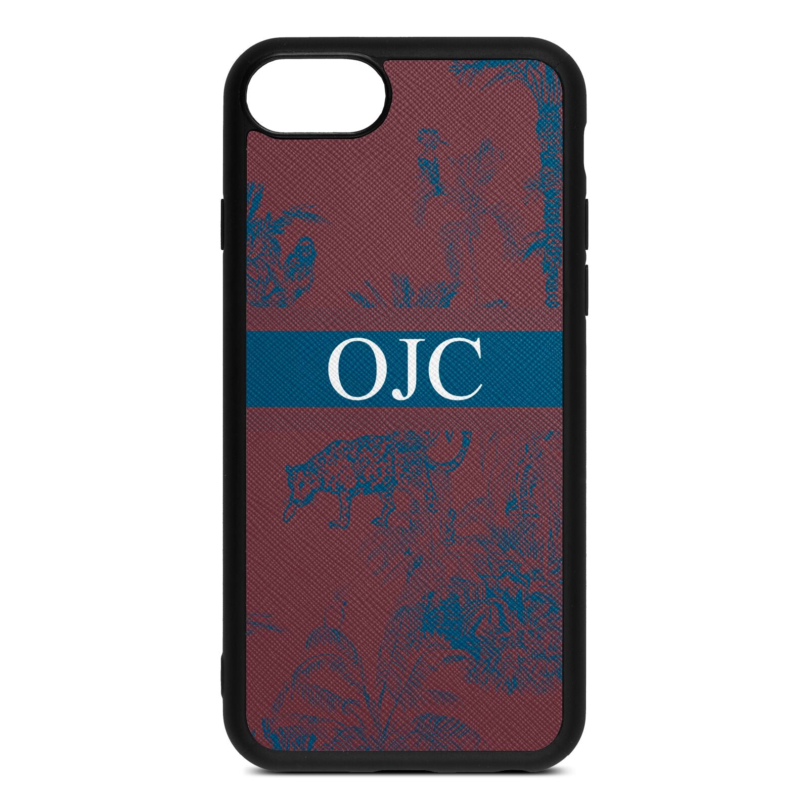 Personalised Tropical Toile Rose Brown Saffiano Leather iPhone 8 Case