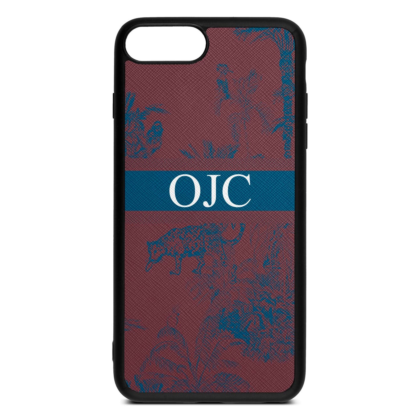 Personalised Tropical Toile Rose Brown Saffiano Leather iPhone 8 Plus Case