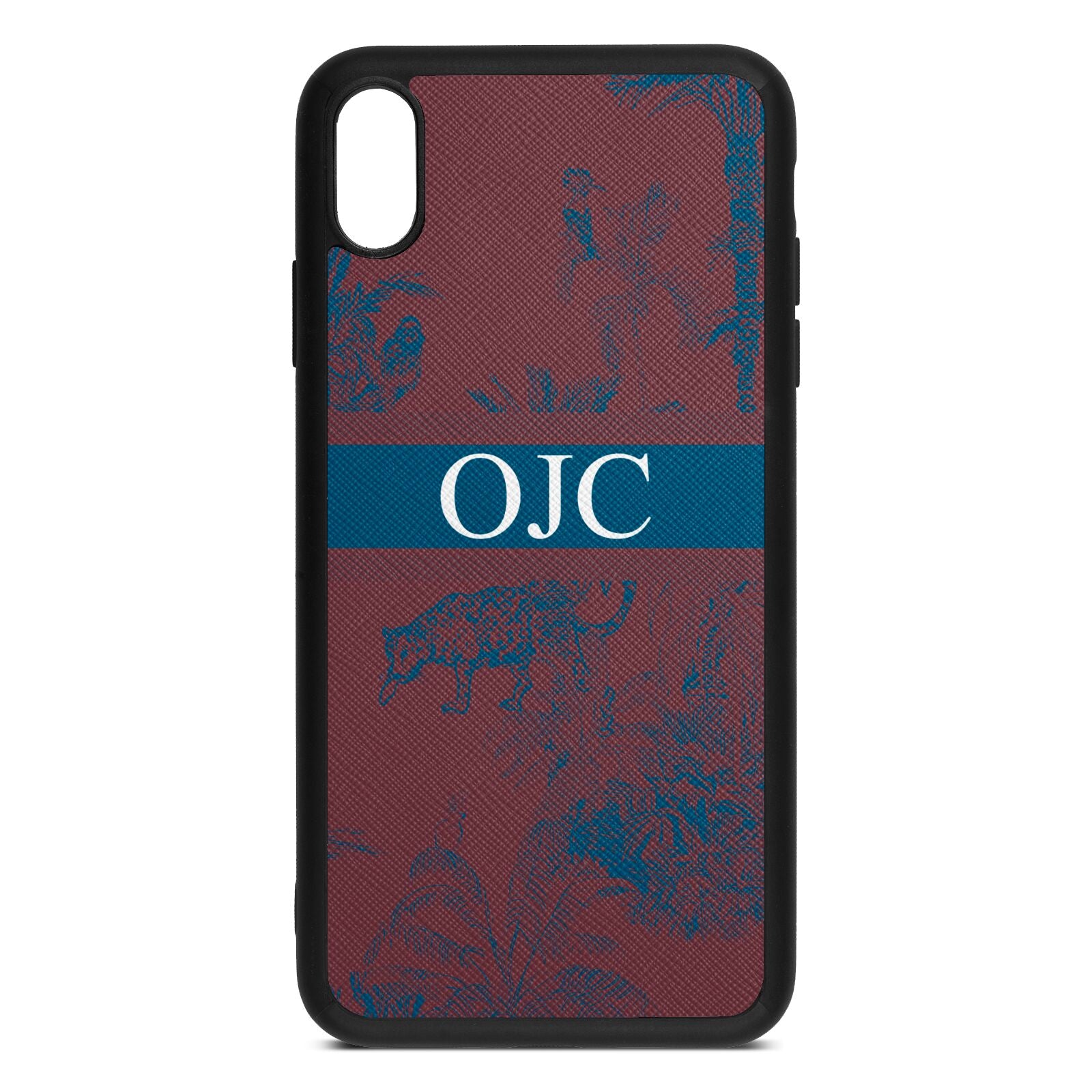 Personalised Tropical Toile Rose Brown Saffiano Leather iPhone Xs Max Case