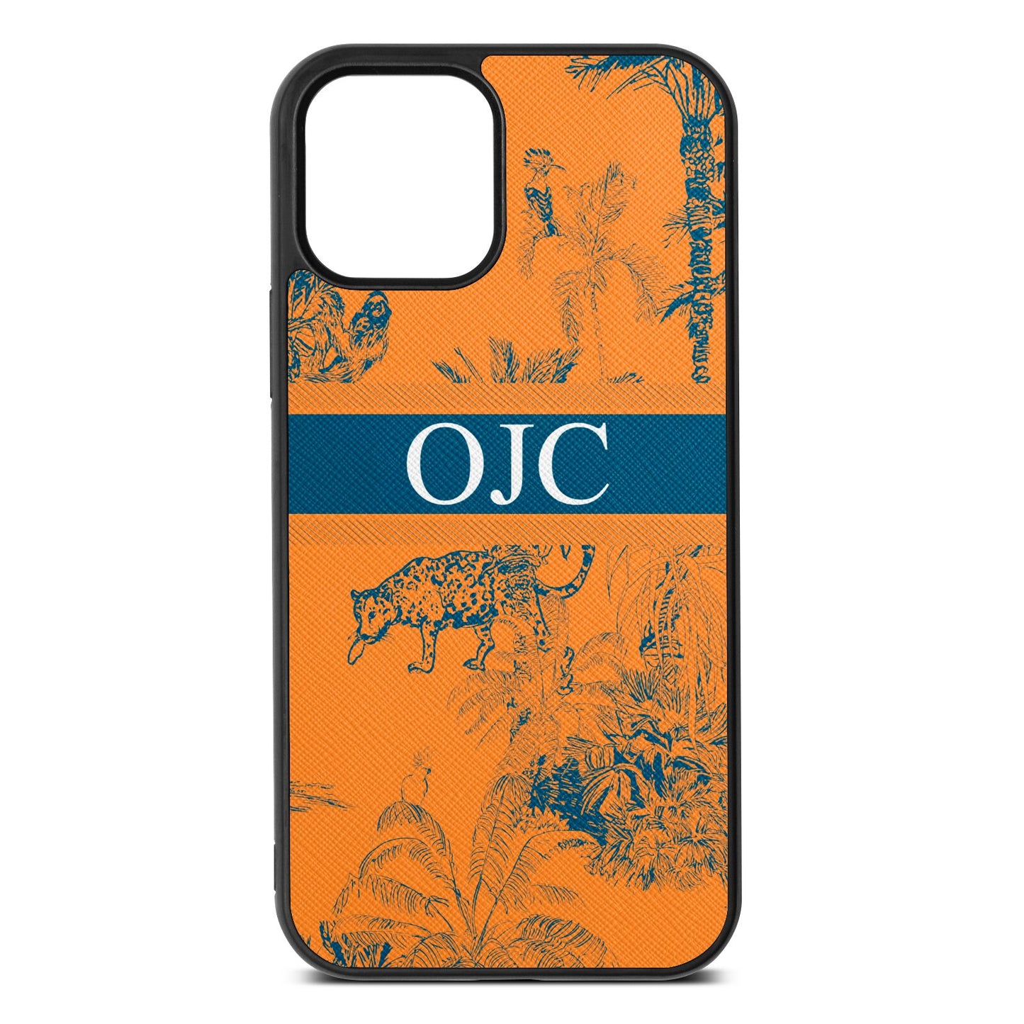 Personalised Tropical Toile Saffron Saffiano Leather iPhone 12 Case